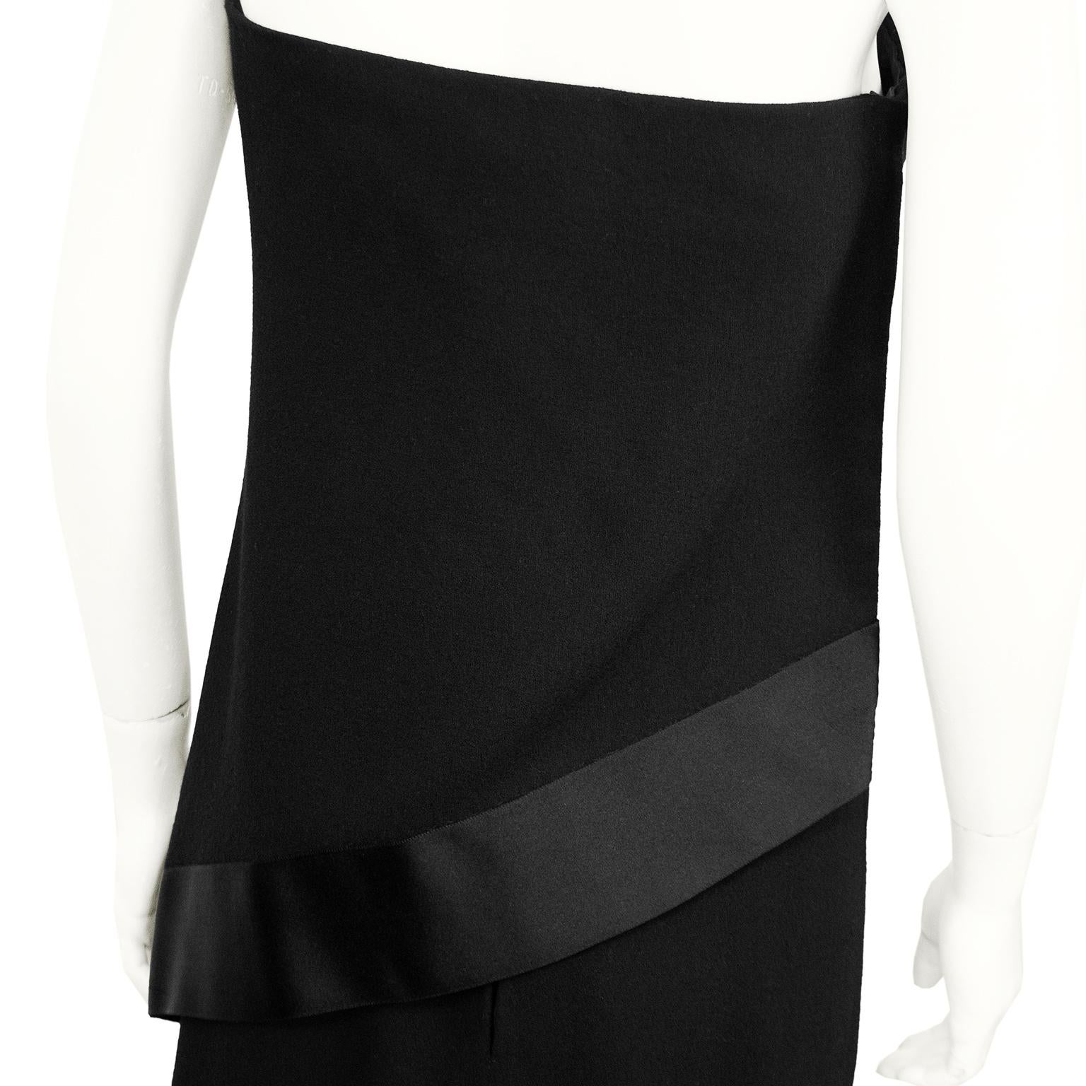 1968 Christian Dior Black Wool Crepe One Shoulder Wrapped Evening Dress 1