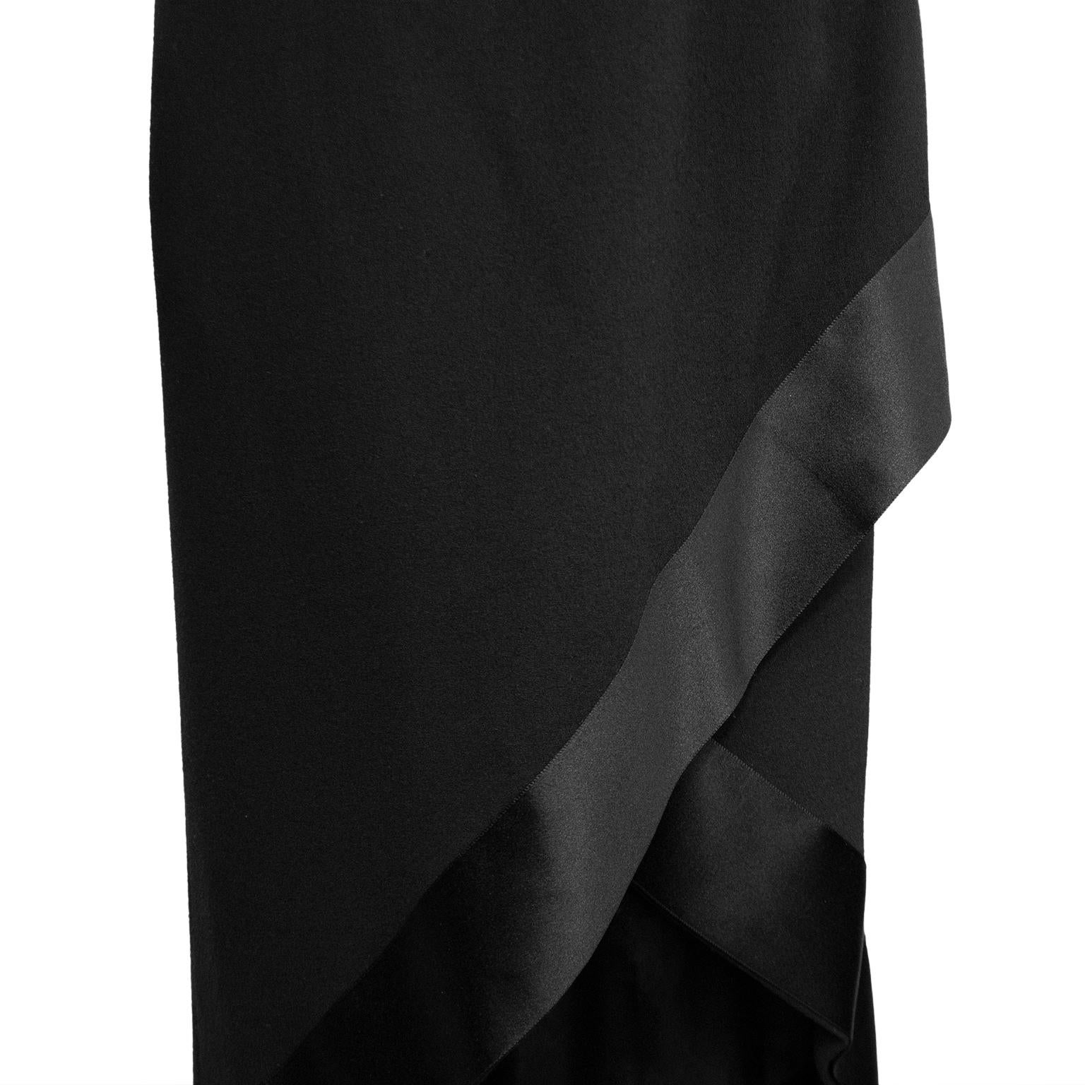 1968 Christian Dior Black Wool Crepe One Shoulder Wrapped Evening Dress 3