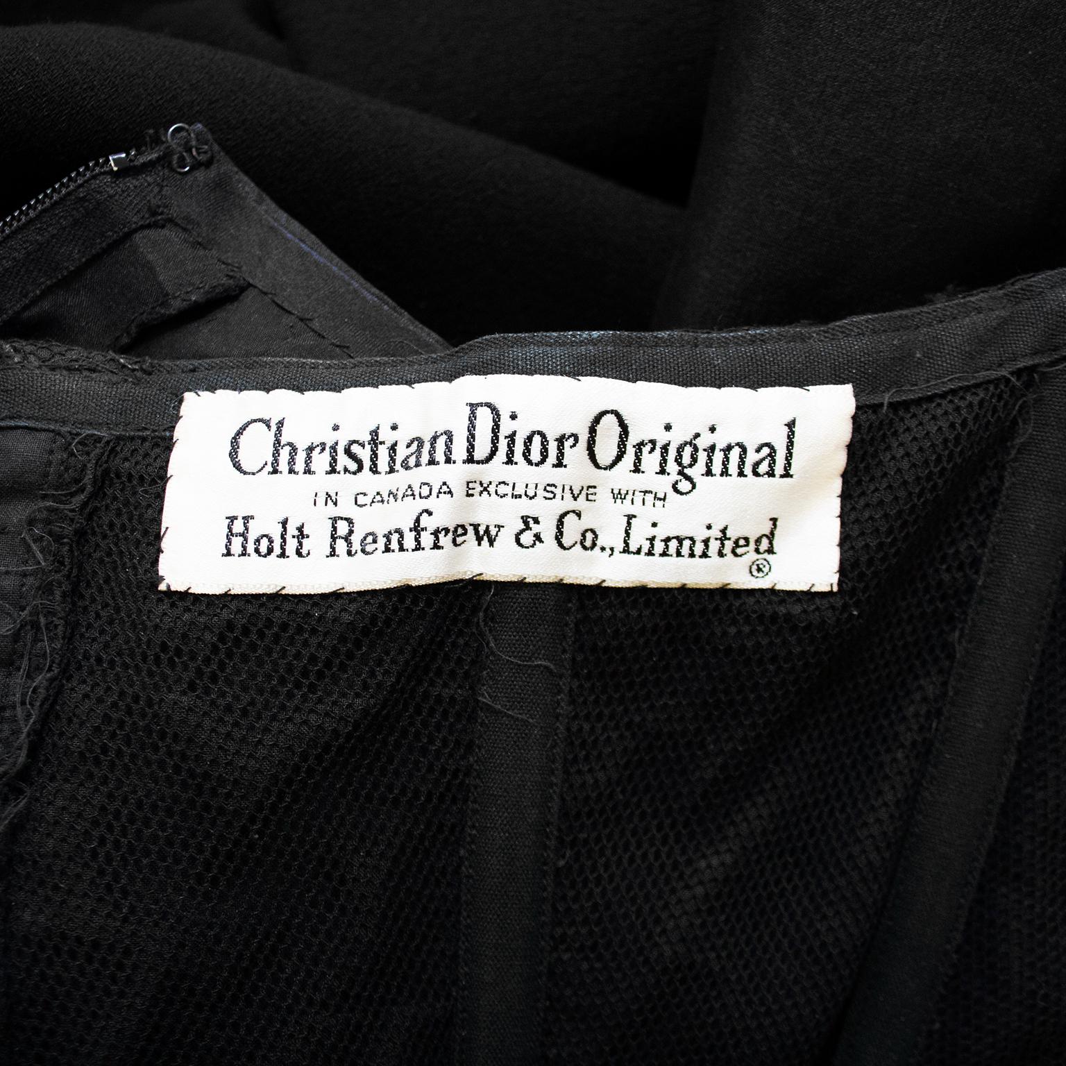 1968 Christian Dior Black Wool Crepe One Shoulder Wrapped Evening Dress 5