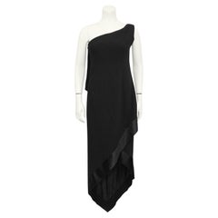 1968 Christian Dior Black Wool Crepe One Shoulder Wrapped Evening Dress