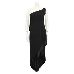 Retro 1968 Christian Dior Black Wool Crepe One Shoulder Wrapped Evening Dress