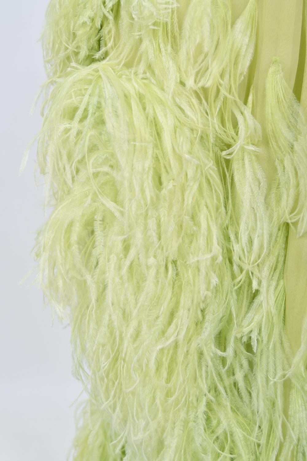 1968 Christian Dior Haute Couture Maria Felix Owned Chartreuse Silk Feather Gown For Sale 6