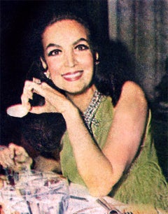 1968 Christian Dior Haute Couture Maria Felix Owned Chartreuse Silk Feather Gown