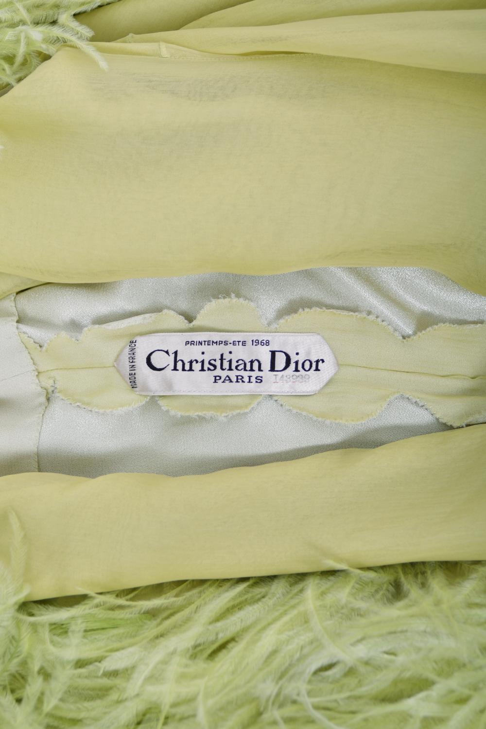 1968 Christian Dior Haute Couture Maria Felix Owned Chartreuse Silk Feather Gown For Sale 15