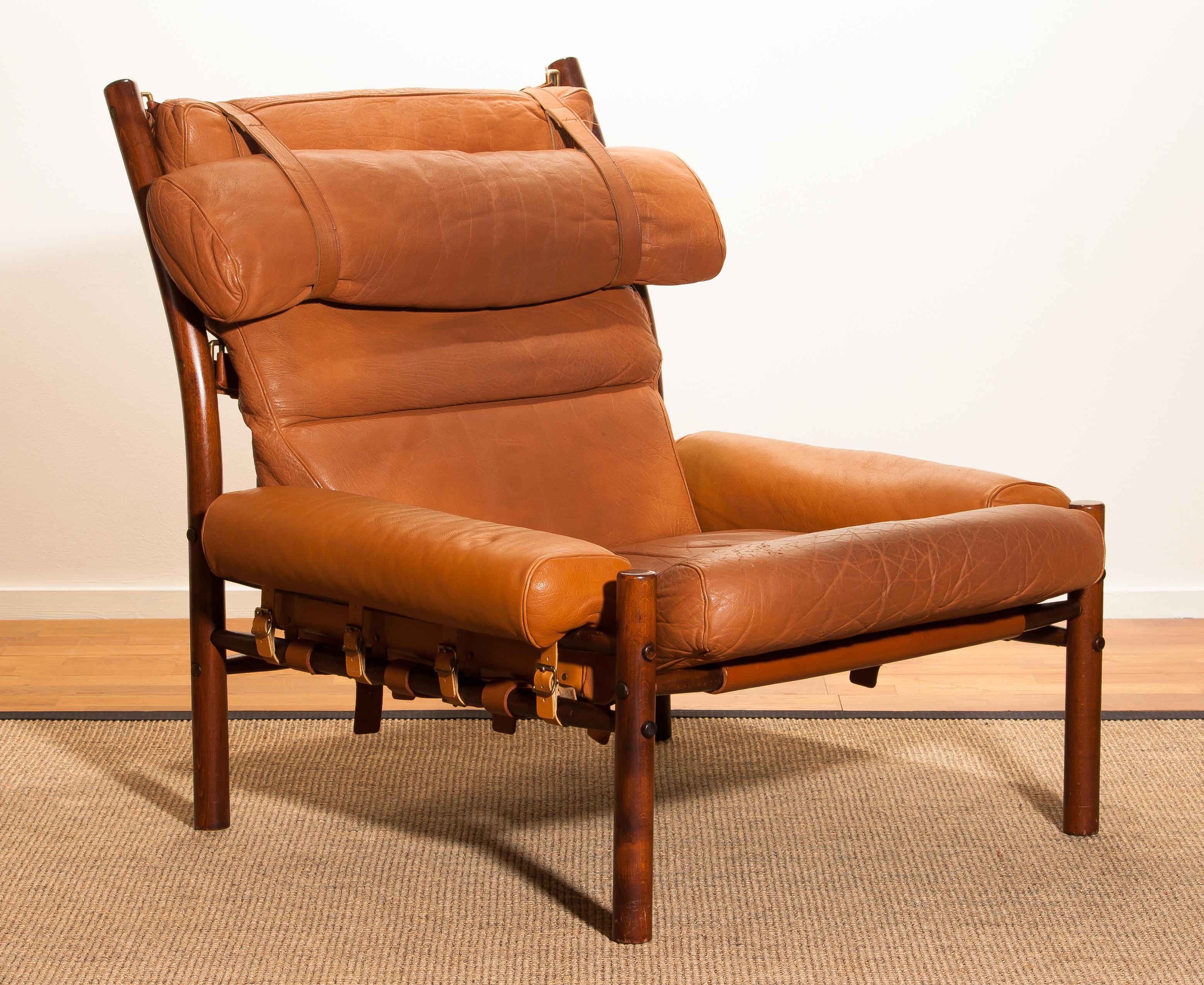 Mid-Century Modern 1968, Cognac Leather Safari Chair 