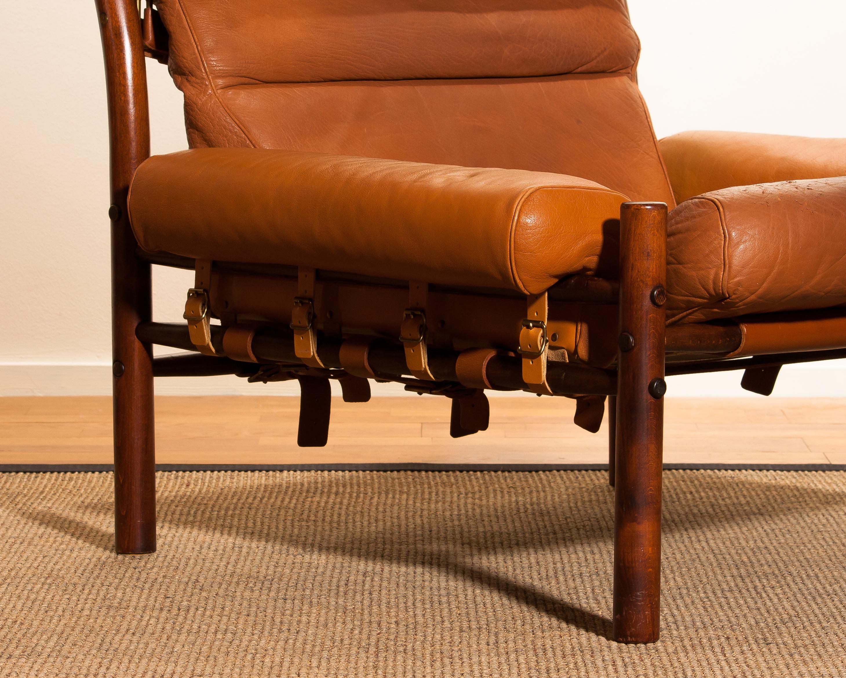 Mid-Century Modern 1968, Cognac Leather Safari Chair 