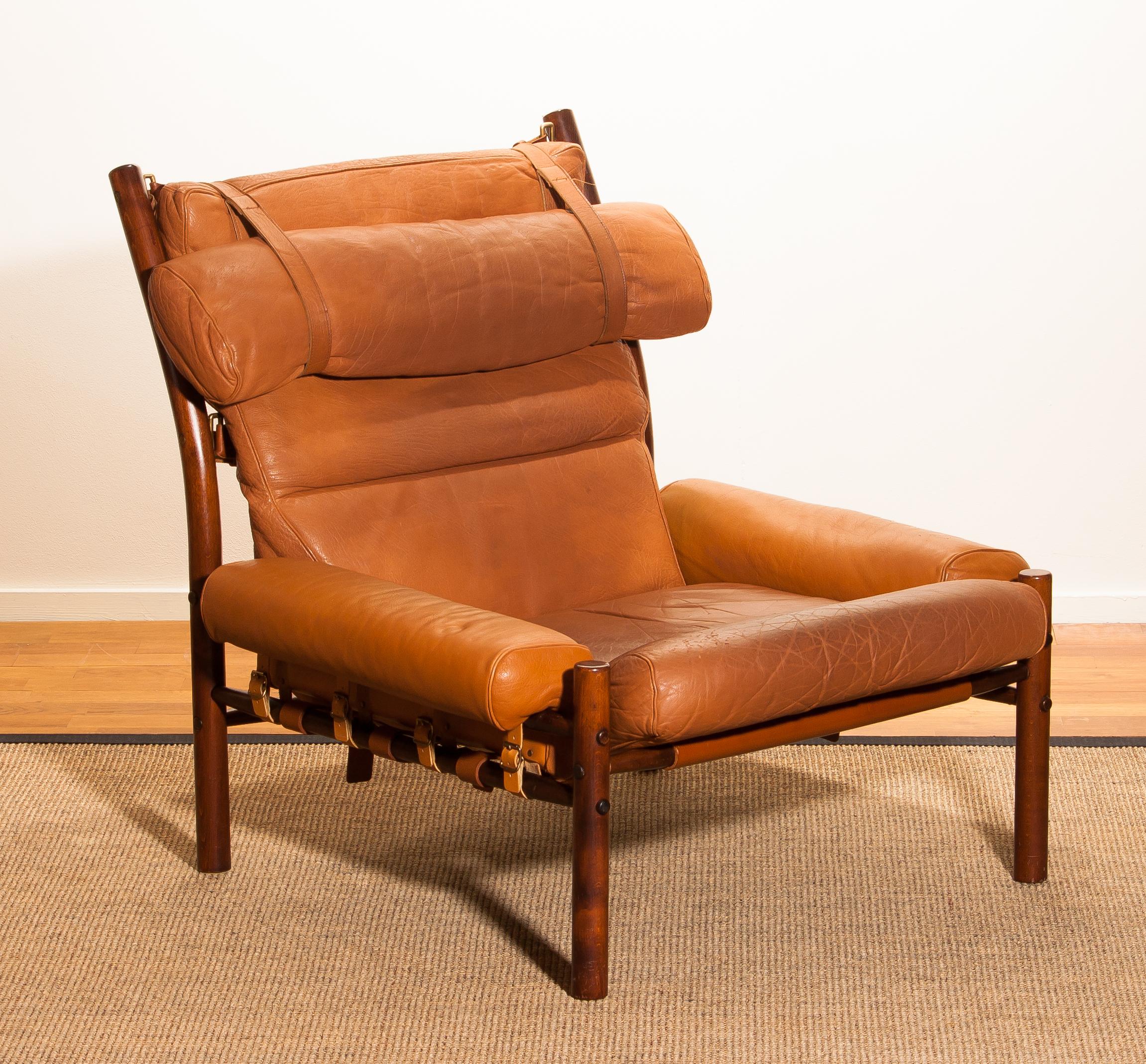 Mid-Century Modern 1968, Cognac Leather Safari Chair 