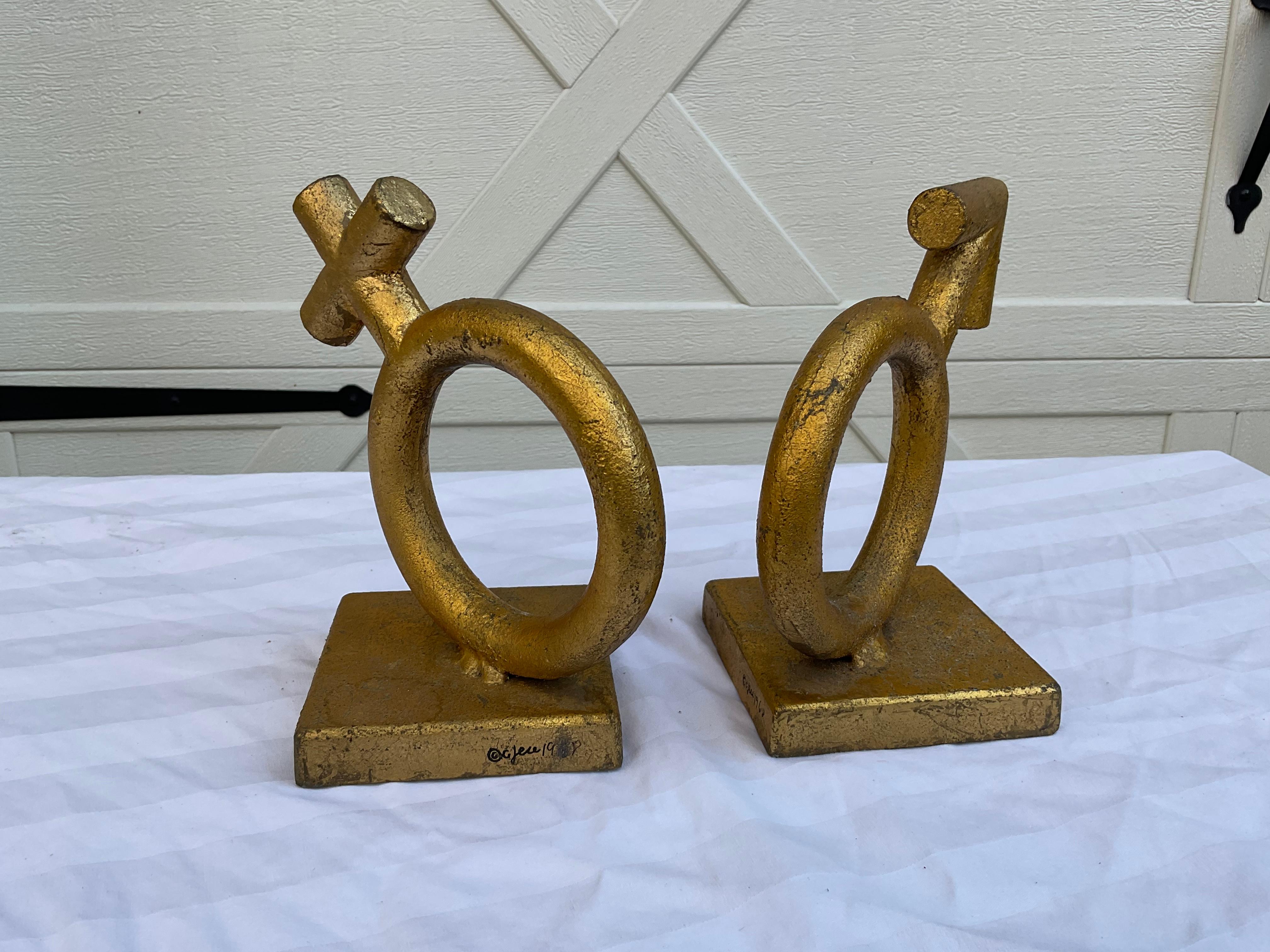 Iron 1968 Curtis Jere Male and Female Bookends, a Pair For Sale