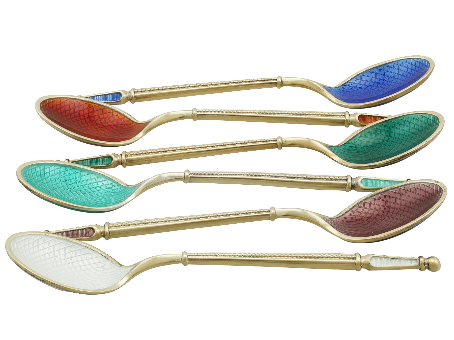 1968 Danish Sterling Silver Gilt and Enamel Spoons In Excellent Condition In Jesmond, Newcastle Upon Tyne