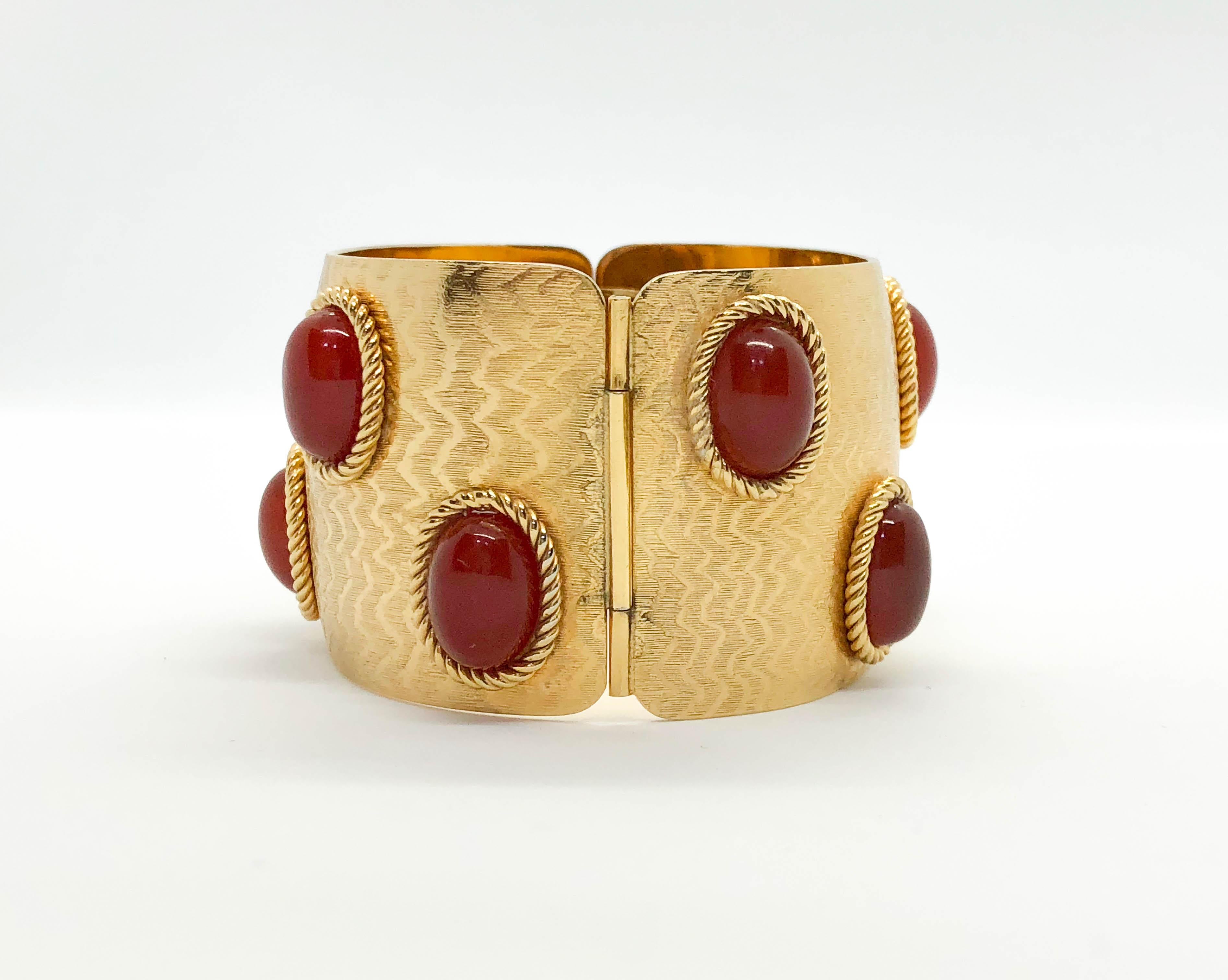 1968 Dior Gold-Plated Cuff Bracelet Embellished with Faux Amber Beads For Sale 6