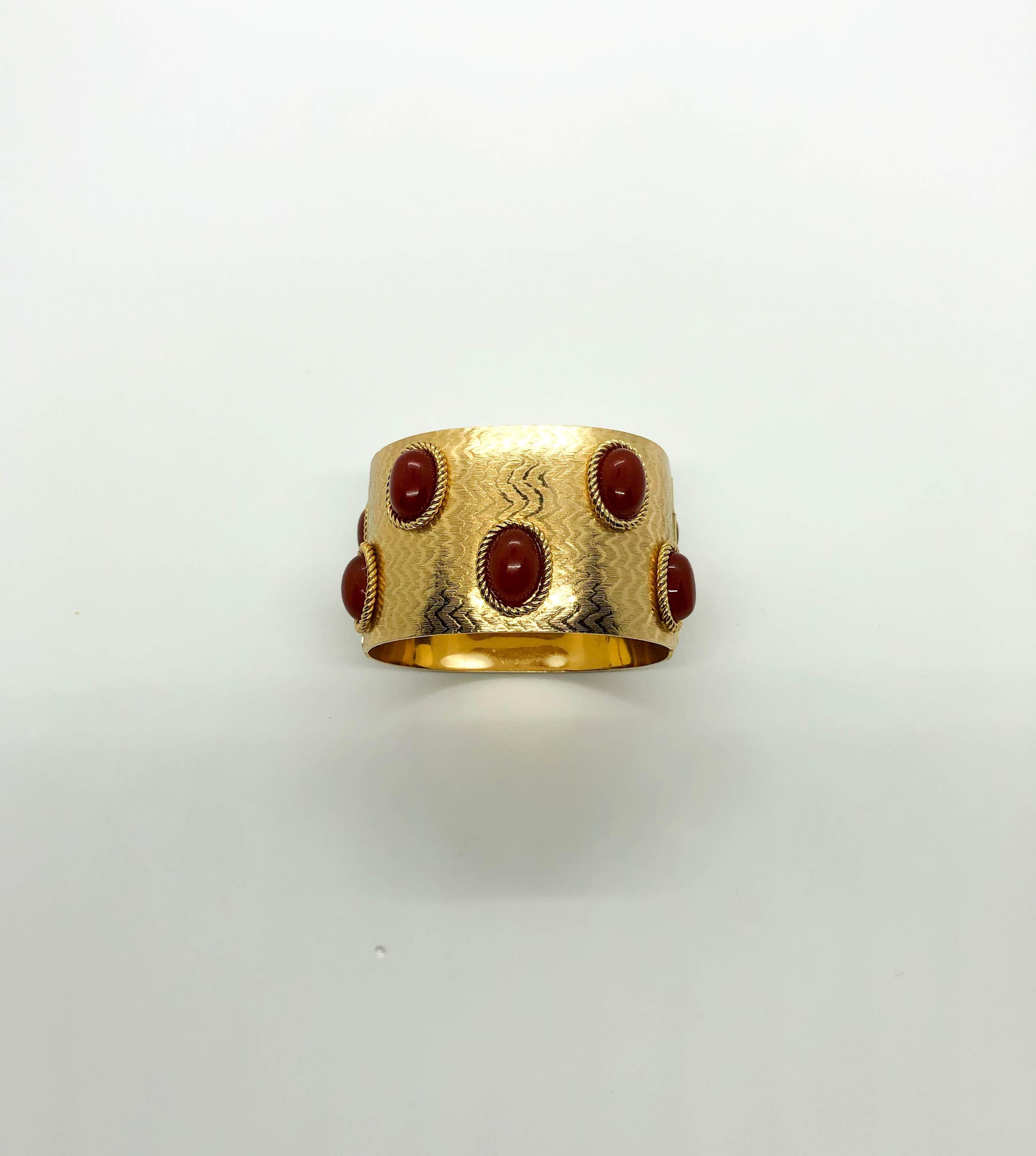 1968 Dior Gold-Plated Cuff Bracelet Embellished with Faux Amber Beads In Excellent Condition For Sale In London, Chelsea