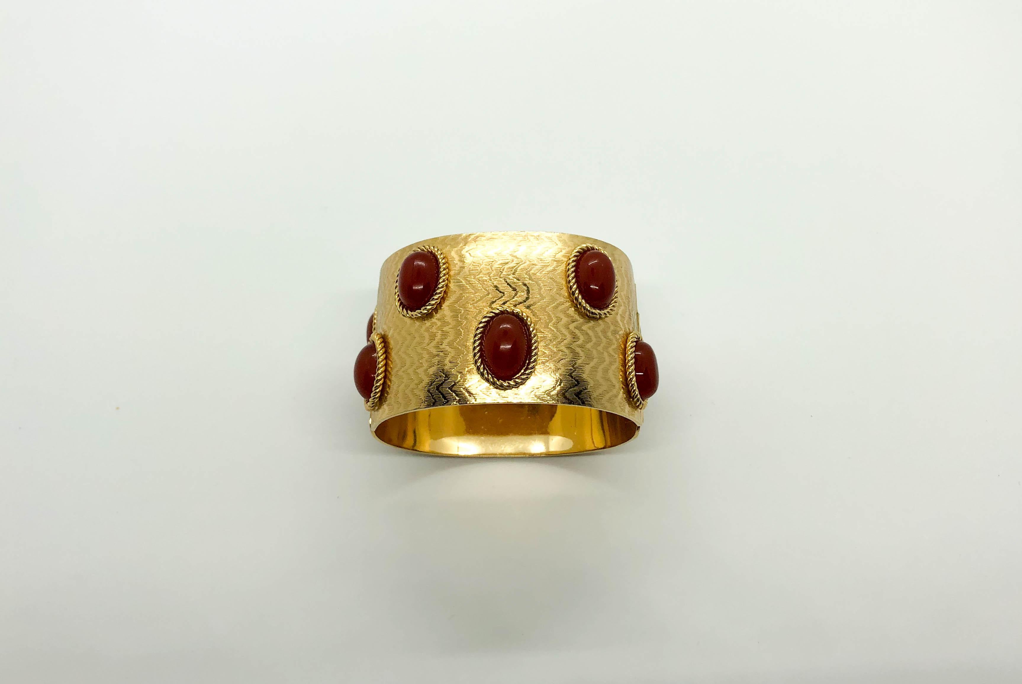 Women's 1968 Dior Gold-Plated Cuff Bracelet Embellished with Faux Amber Beads For Sale