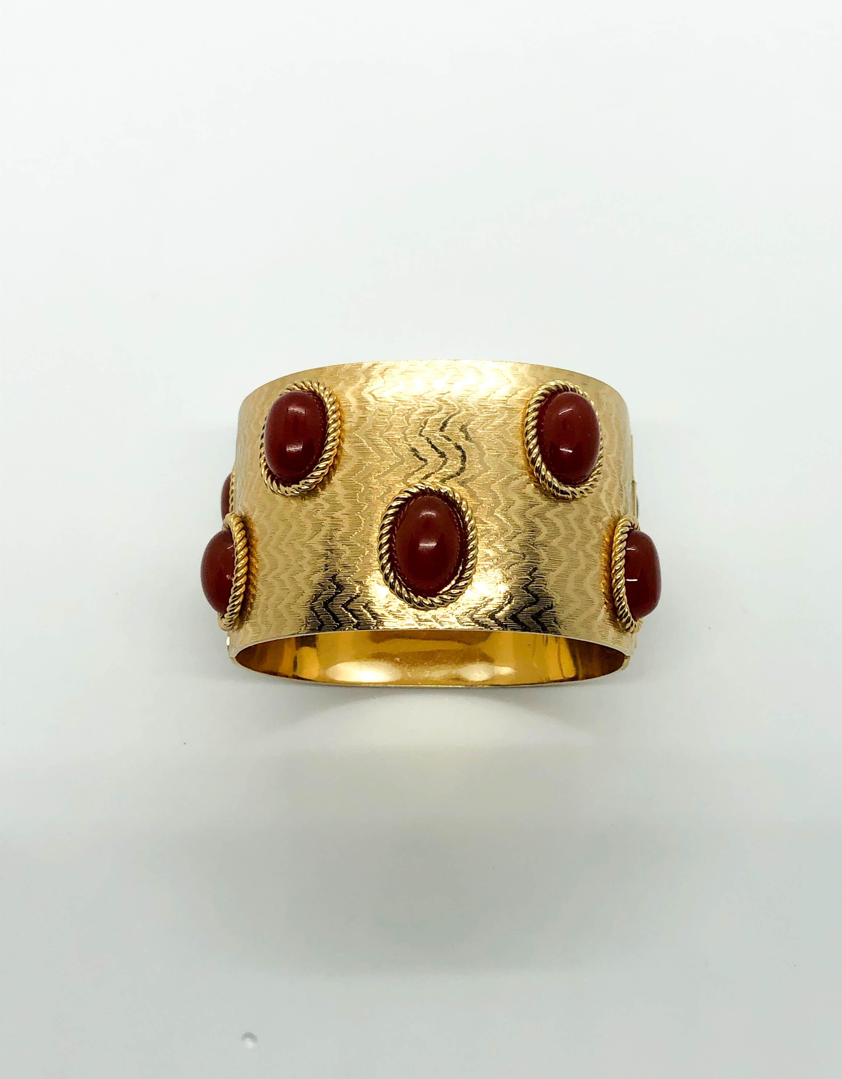 1968 Dior Gold-Plated Cuff Bracelet Embellished with Faux Amber Beads For Sale 1