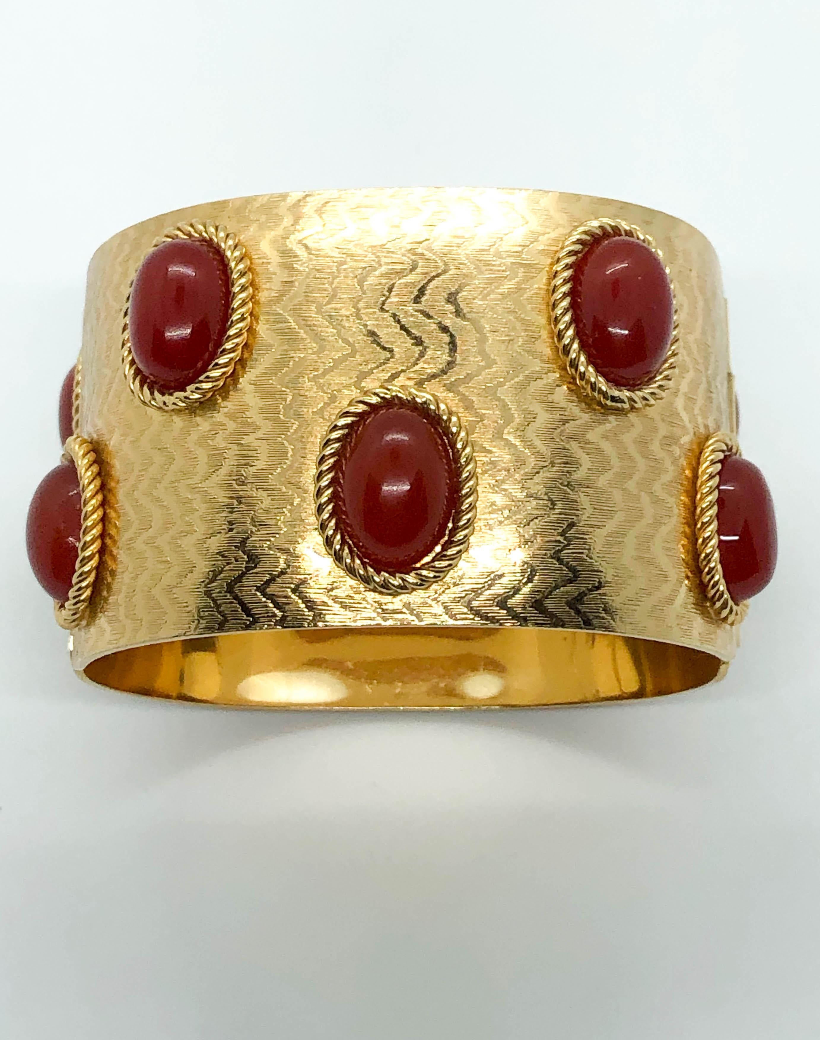 1968 Dior Gold-Plated Cuff Bracelet Embellished with Faux Amber Beads For Sale 2
