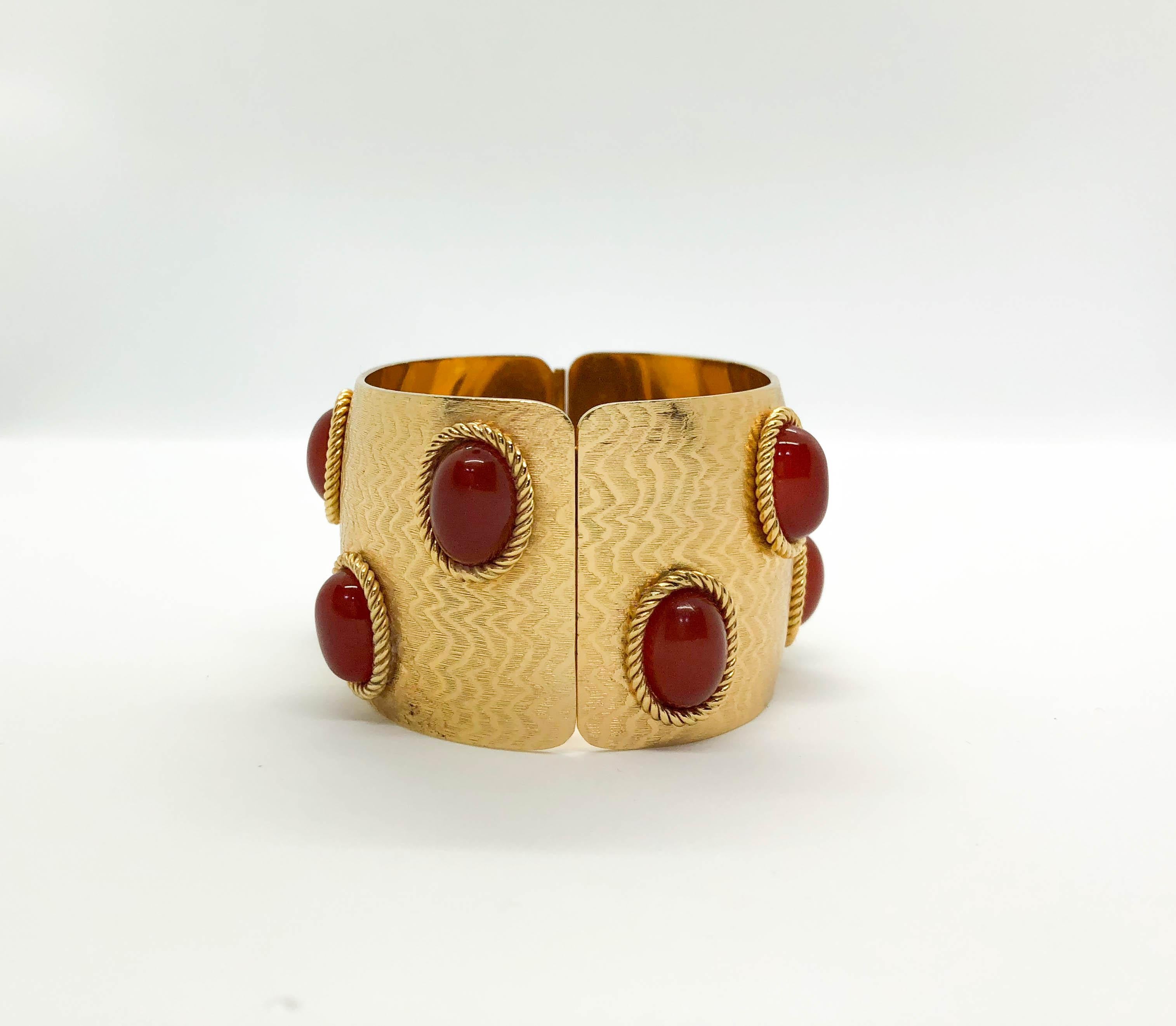 1968 Dior Gold-Plated Cuff Bracelet Embellished with Faux Amber Beads For Sale 4