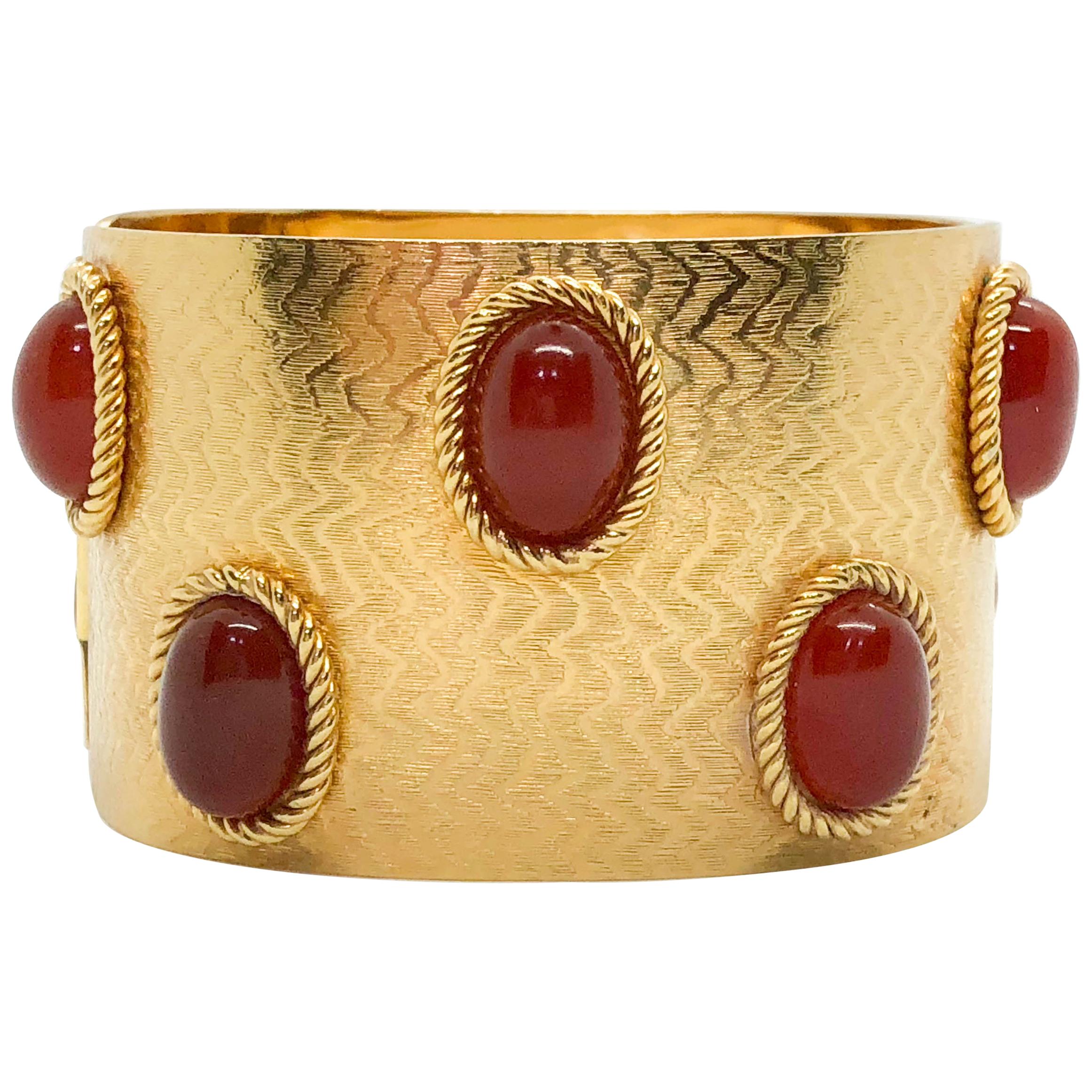 1968 Dior Gold-Plated Cuff Bracelet Embellished with Faux Amber Beads For Sale