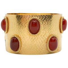 Vintage 1968 Dior Gold-Plated Cuff Bracelet Embellished with Faux Amber Beads