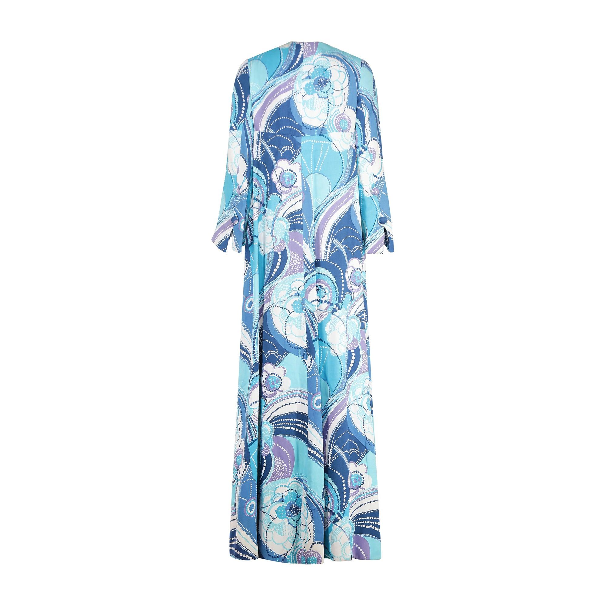1968 Documented Diorling by Christian Dior Blue Floral Coat Dress In Excellent Condition For Sale In London, GB
