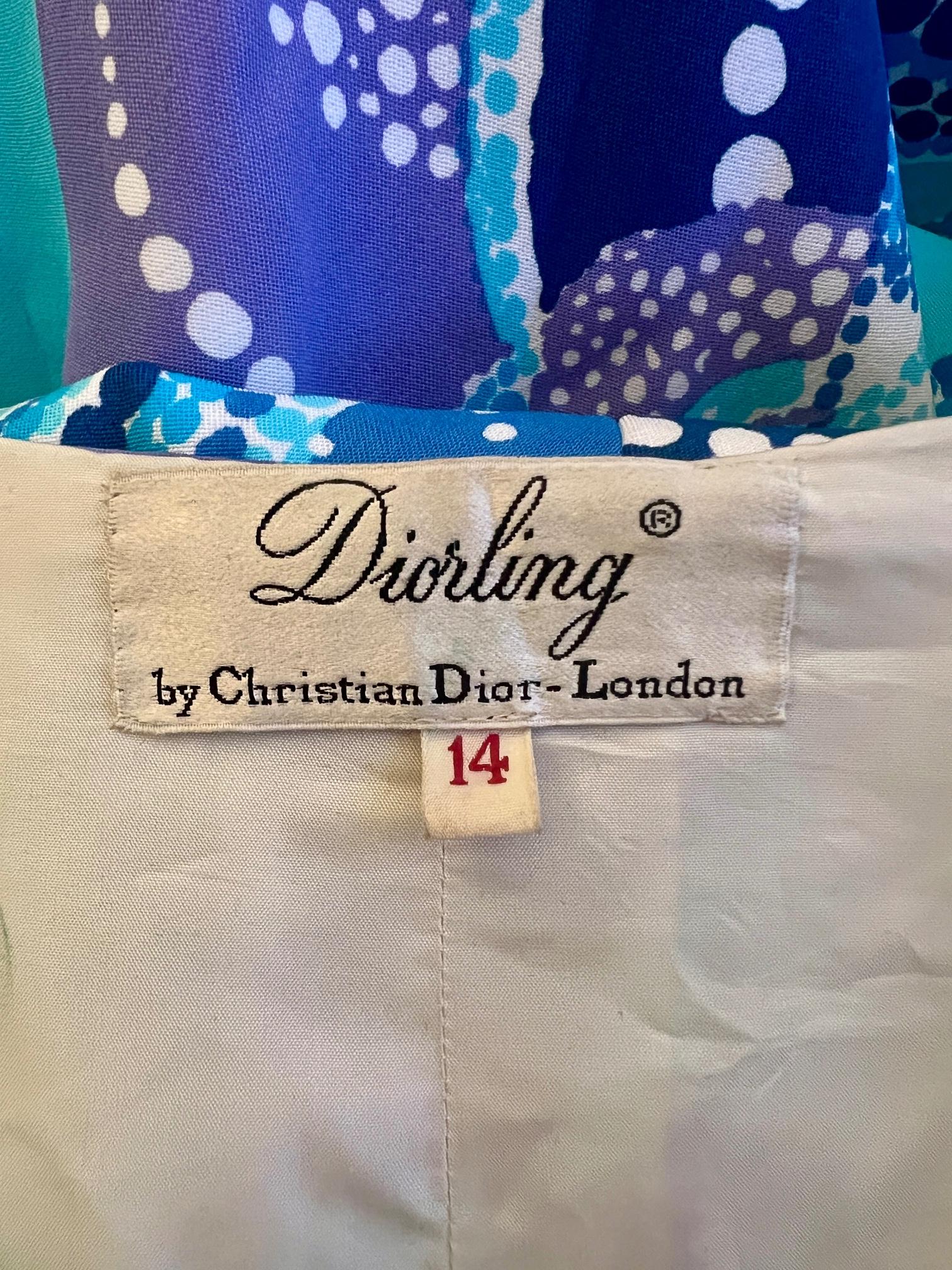 1968 Documented Diorling by Christian Dior Blue Floral Coat Dress For Sale 1