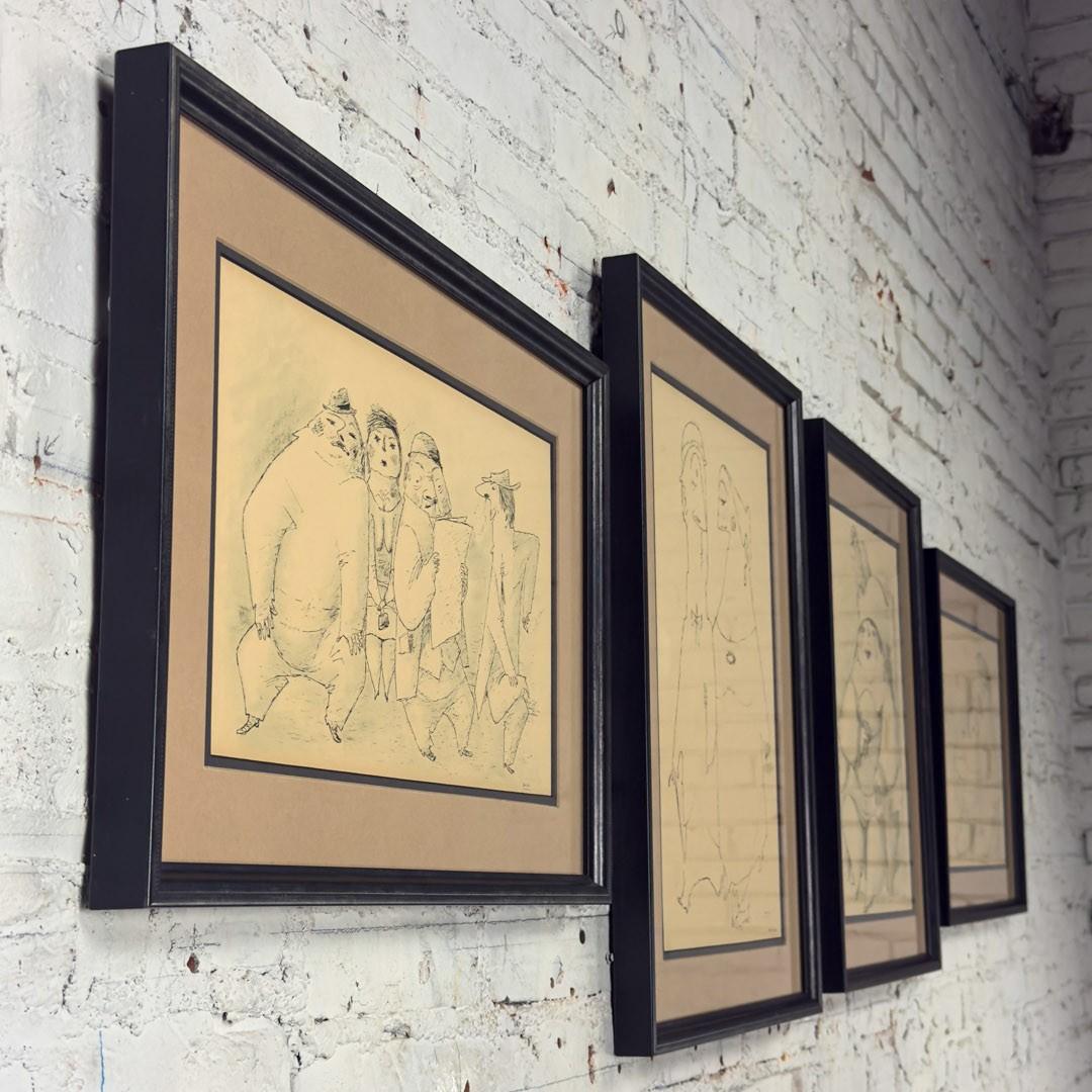 1968 Fine Art Prints by Alfonso Vila Shum Framed Sketches Set of 4 Unsigned For Sale 3