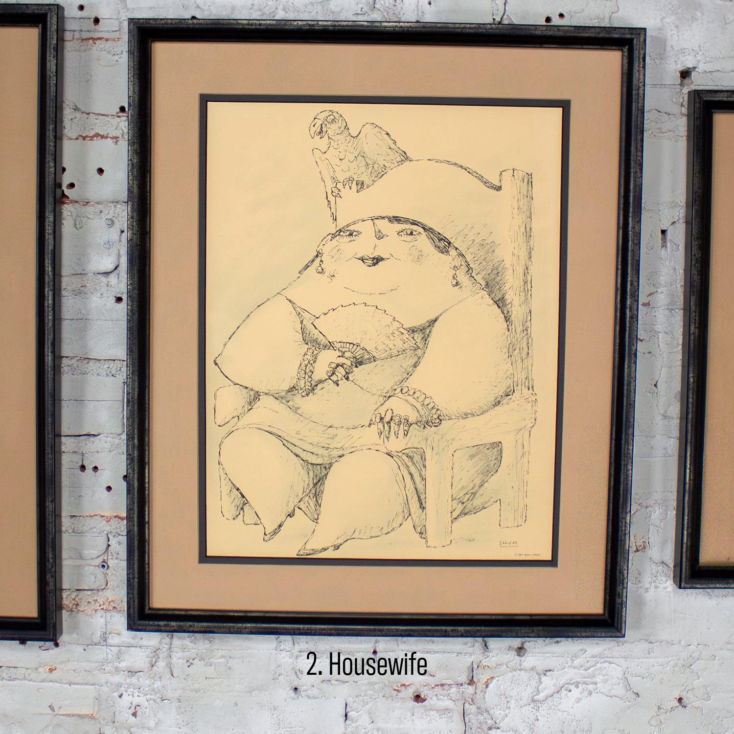 1968 Fine Art Prints by Alfonso Vila Shum Framed Sketches Set of 4 Unsigned For Sale 7