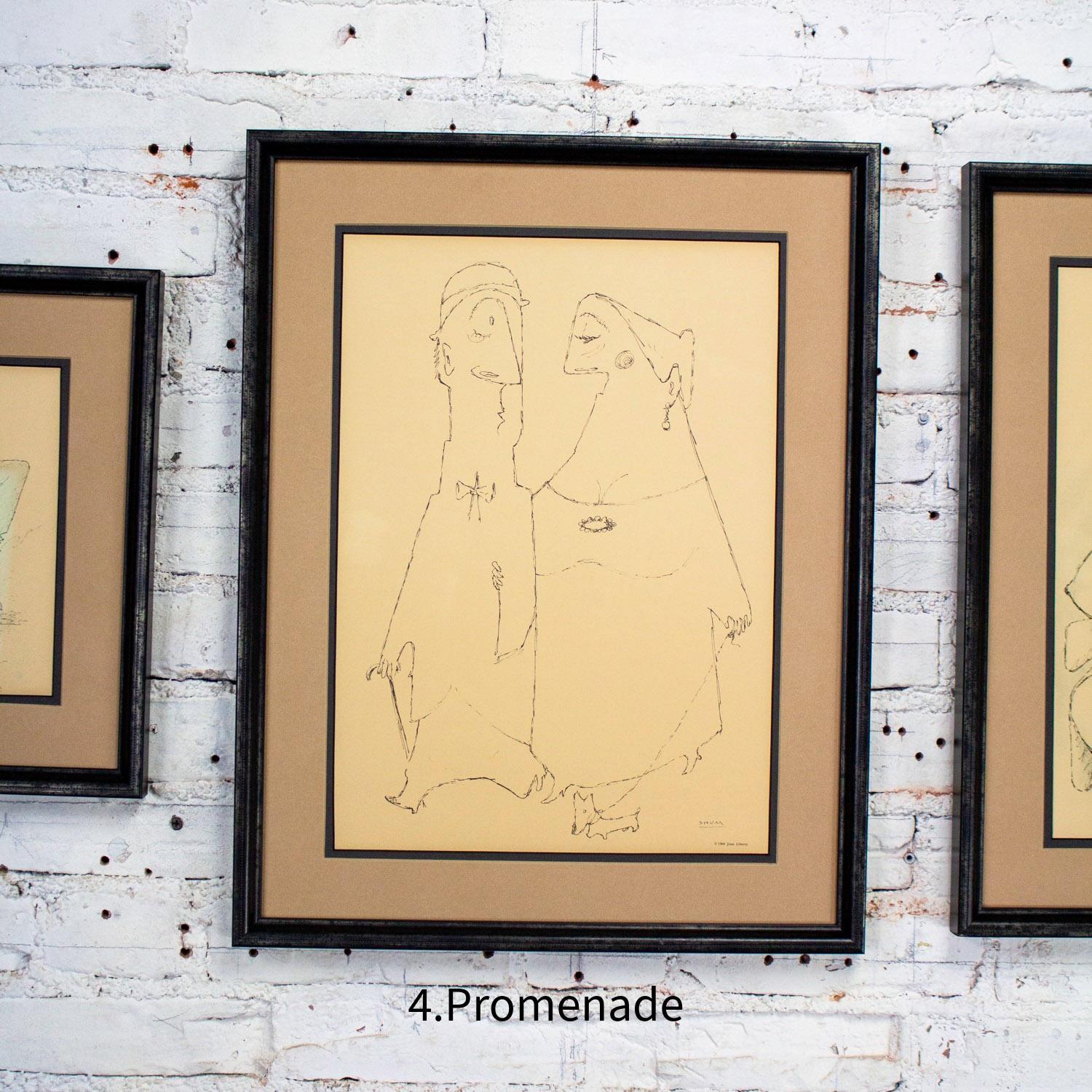 1968 Fine Art Prints by Alfonso Vila Shum Framed Sketches Set of 4 Unsigned For Sale 8