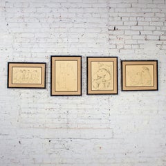 1968 Fine Art Prints by Alfonso Vila Shum Framed Sketches Set of 4 Unsigned