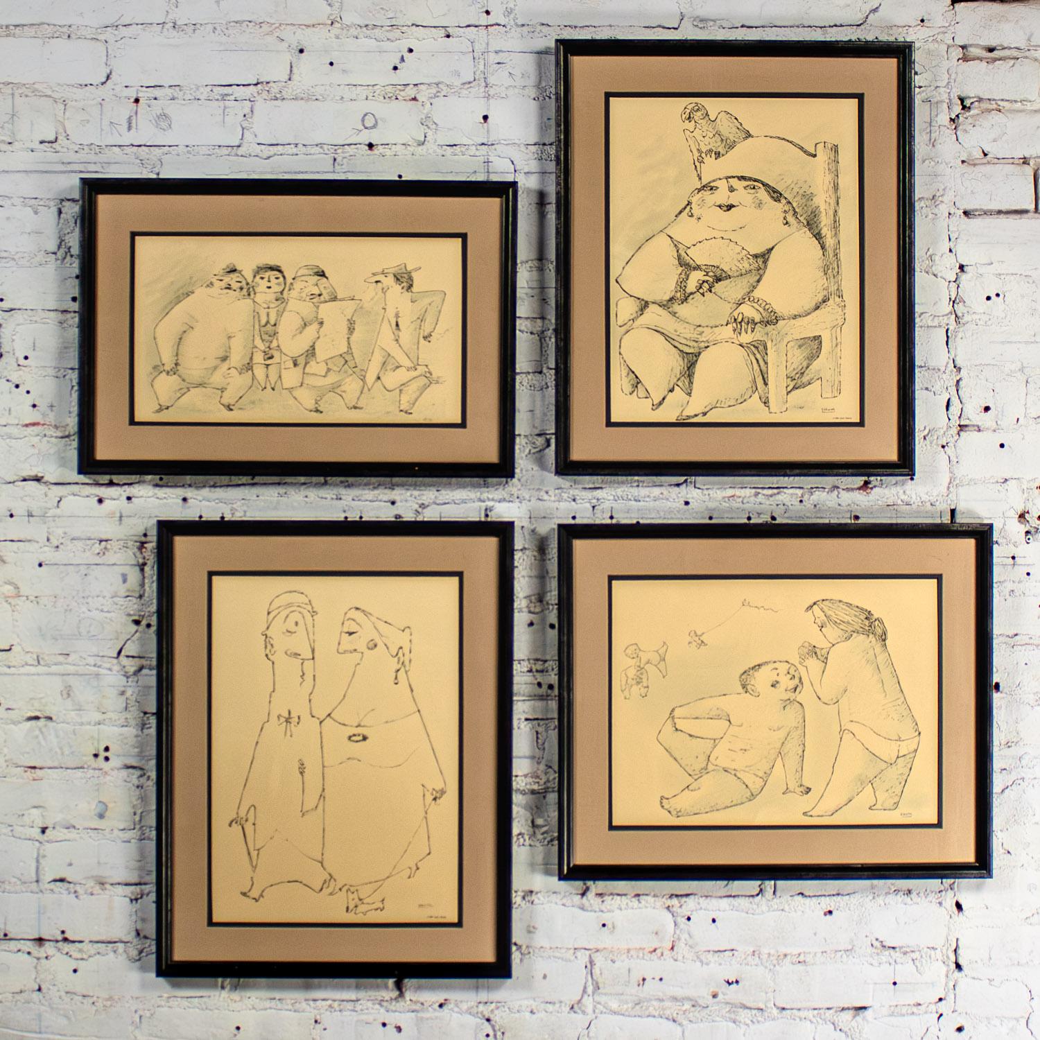 1968 Fine Art Prints by Alfonso Vila Shum Framed Sketches Set of 4 Unsigned For Sale 13