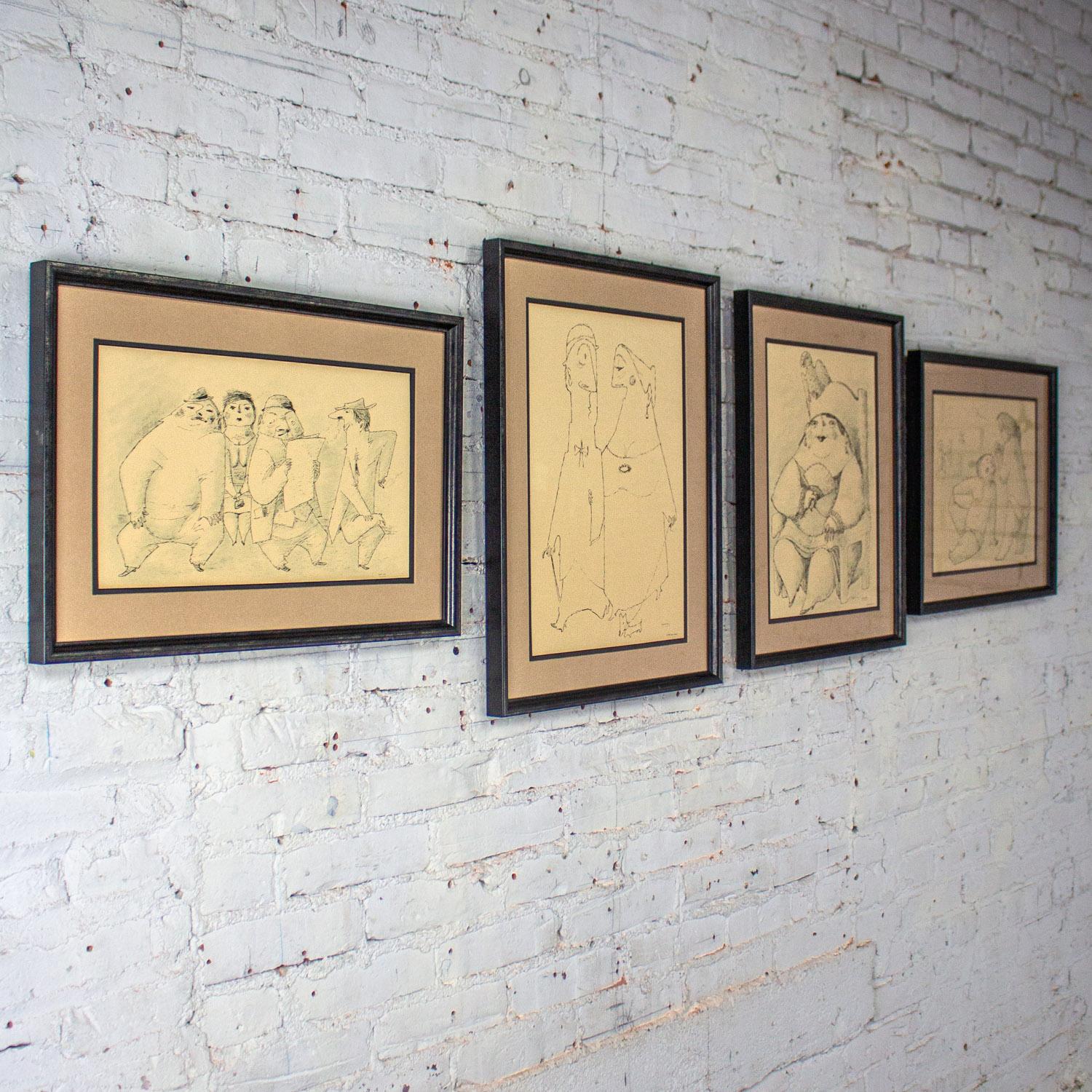 1968 Fine Art Prints by Alfonso Vila Shum Framed Sketches Set of 4 Unsigned In Good Condition For Sale In Topeka, KS
