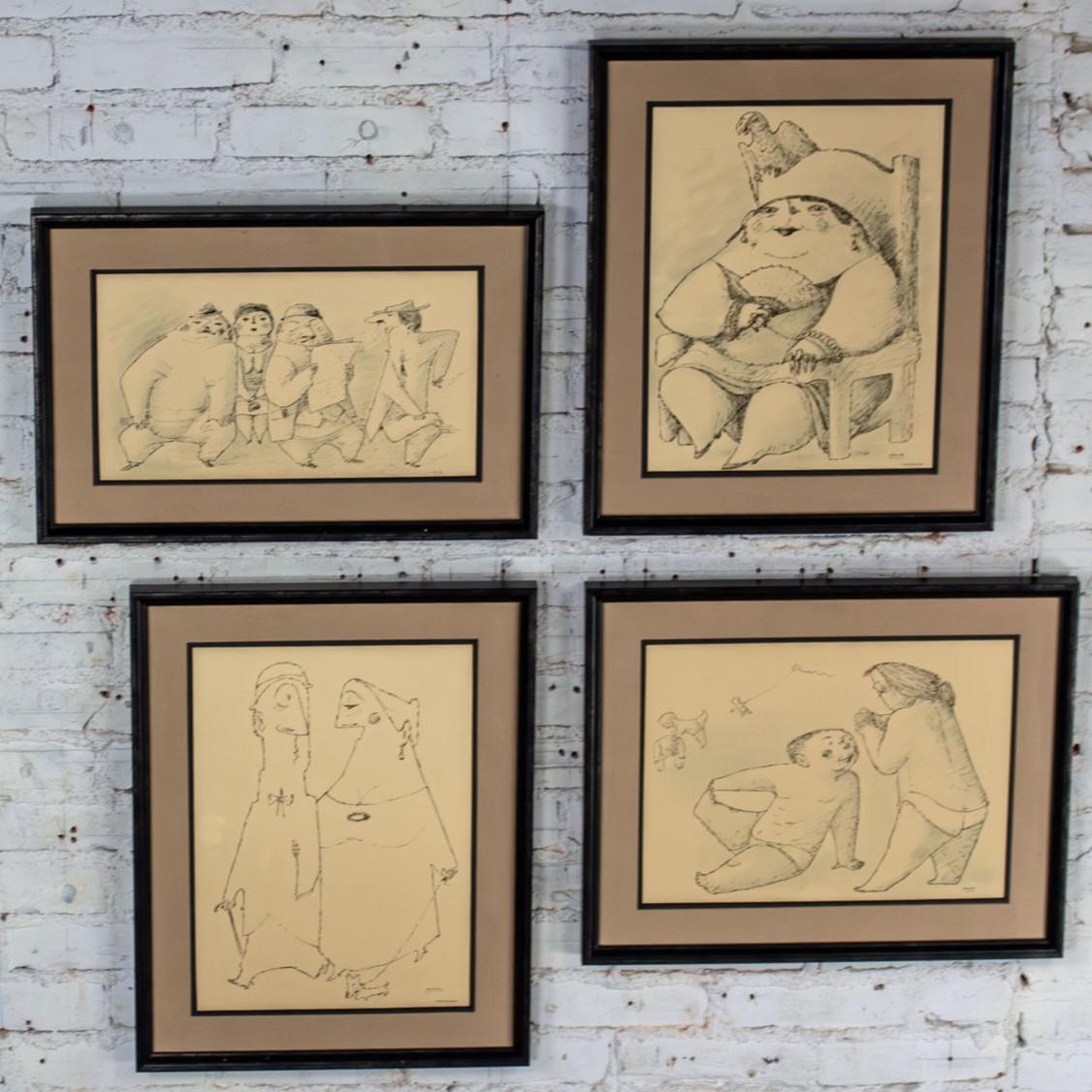 1968 Fine Art Prints by Alfonso Vila Shum Framed Sketches Set of 4 Unsigned For Sale 1