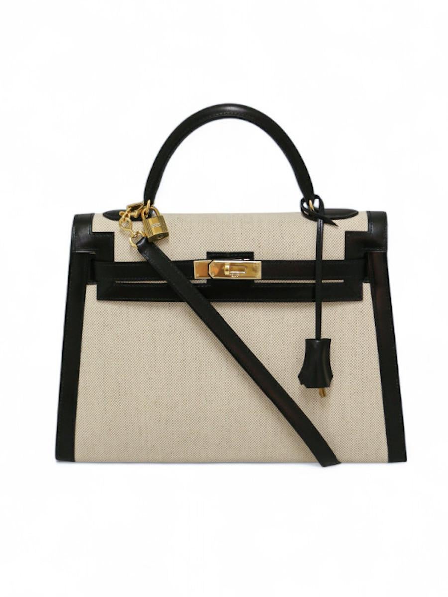 1968 Hermès Kelly 32 canvas and leather For Sale 5