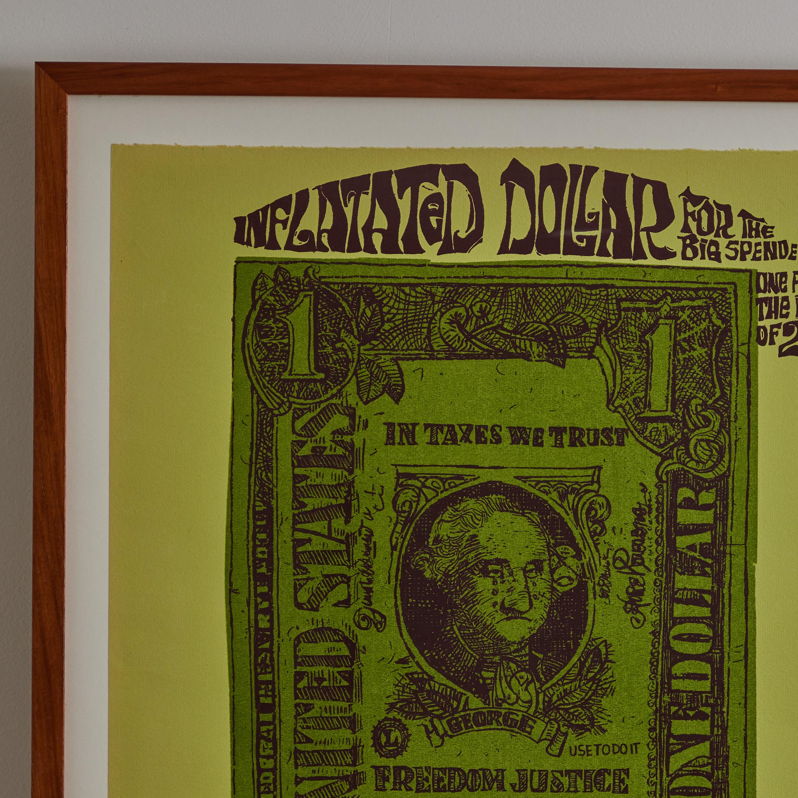 Américain Sérigraphie encadrée « Inflated Dollar » de David Weidman, faite à la main et signée à la main, 1968 en vente