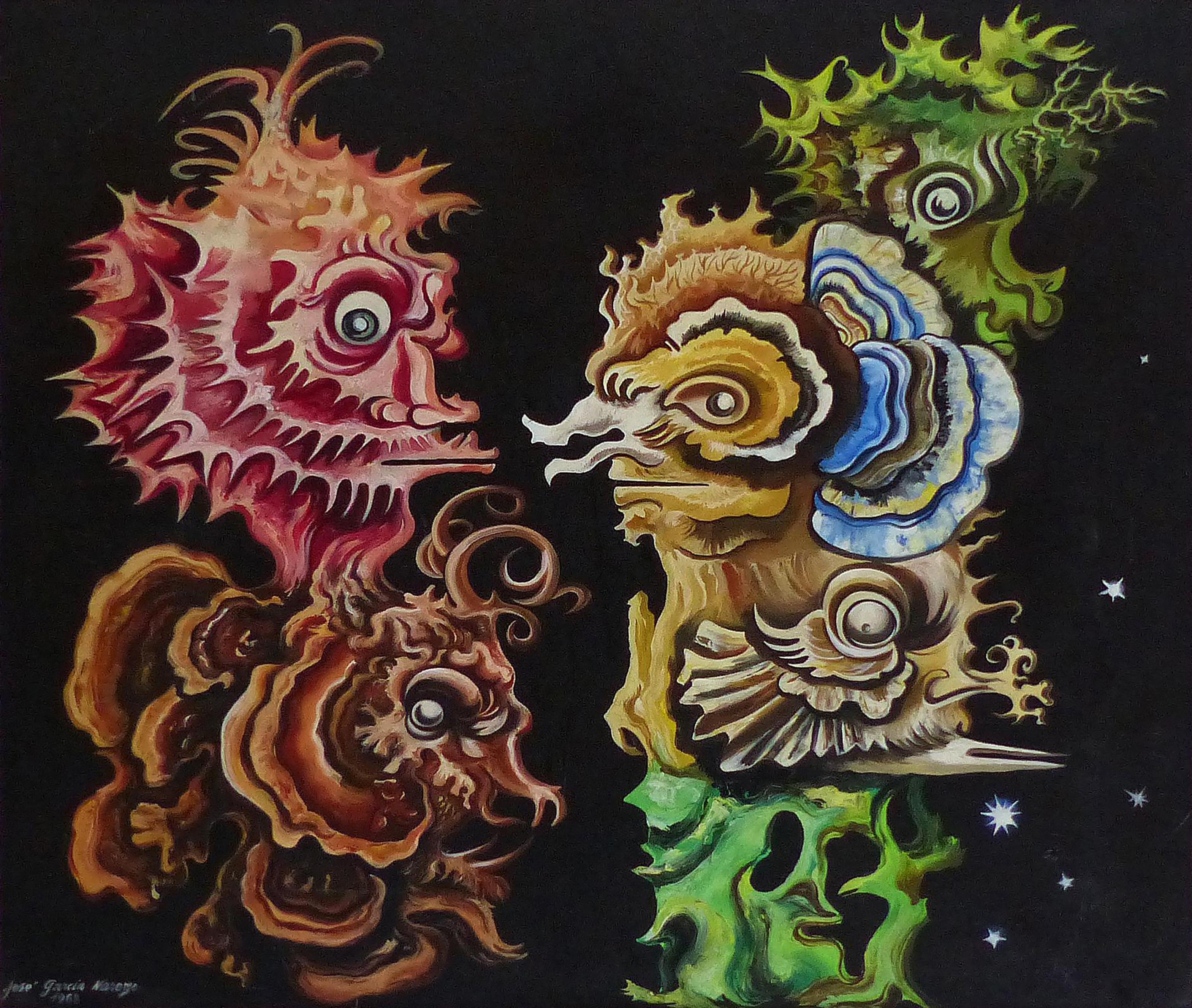 


José García Narezo Seahorses Oil Painting, Mexico

Offered for sale is an oil painting on Masonite board titled 