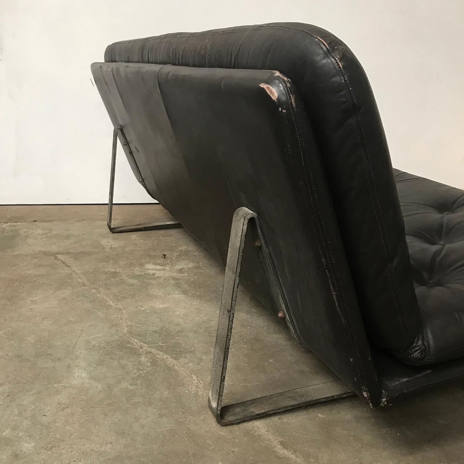 1968, Kho Liang Ie for Artifort, Black Base 3-Seat in Dark Brown Padded Leather 6