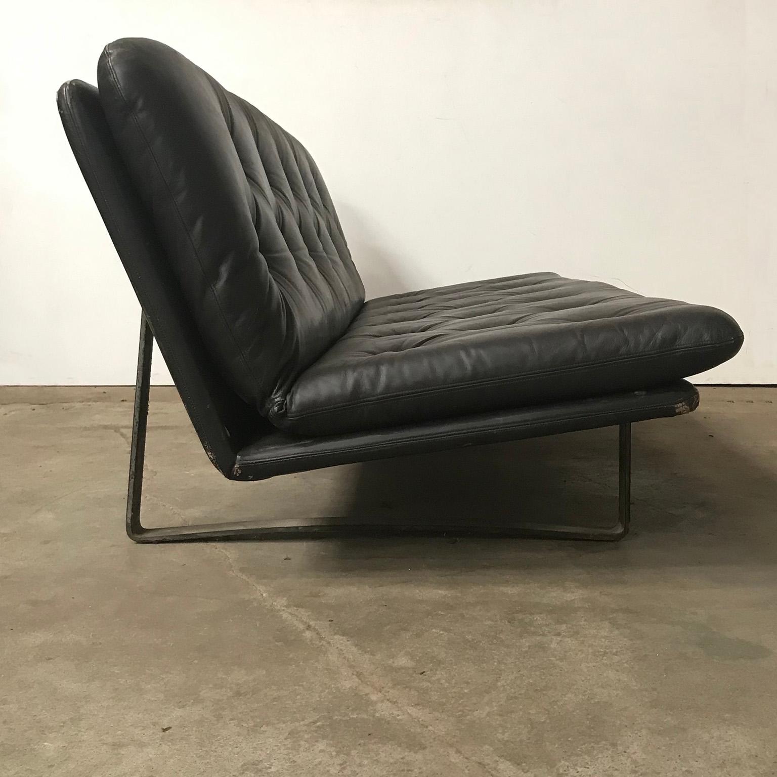 Dutch 1968, Kho Liang Ie for Artifort, Black Base 3-Seat in Dark Brown Padded Leather