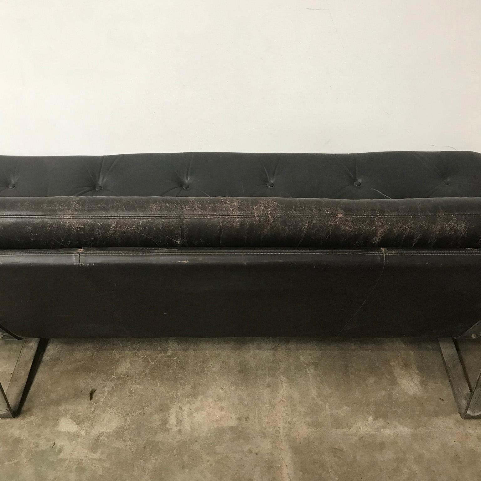 1968, Kho Liang Ie for Artifort, Black Base 3-Seat in Dark Brown Padded Leather 1