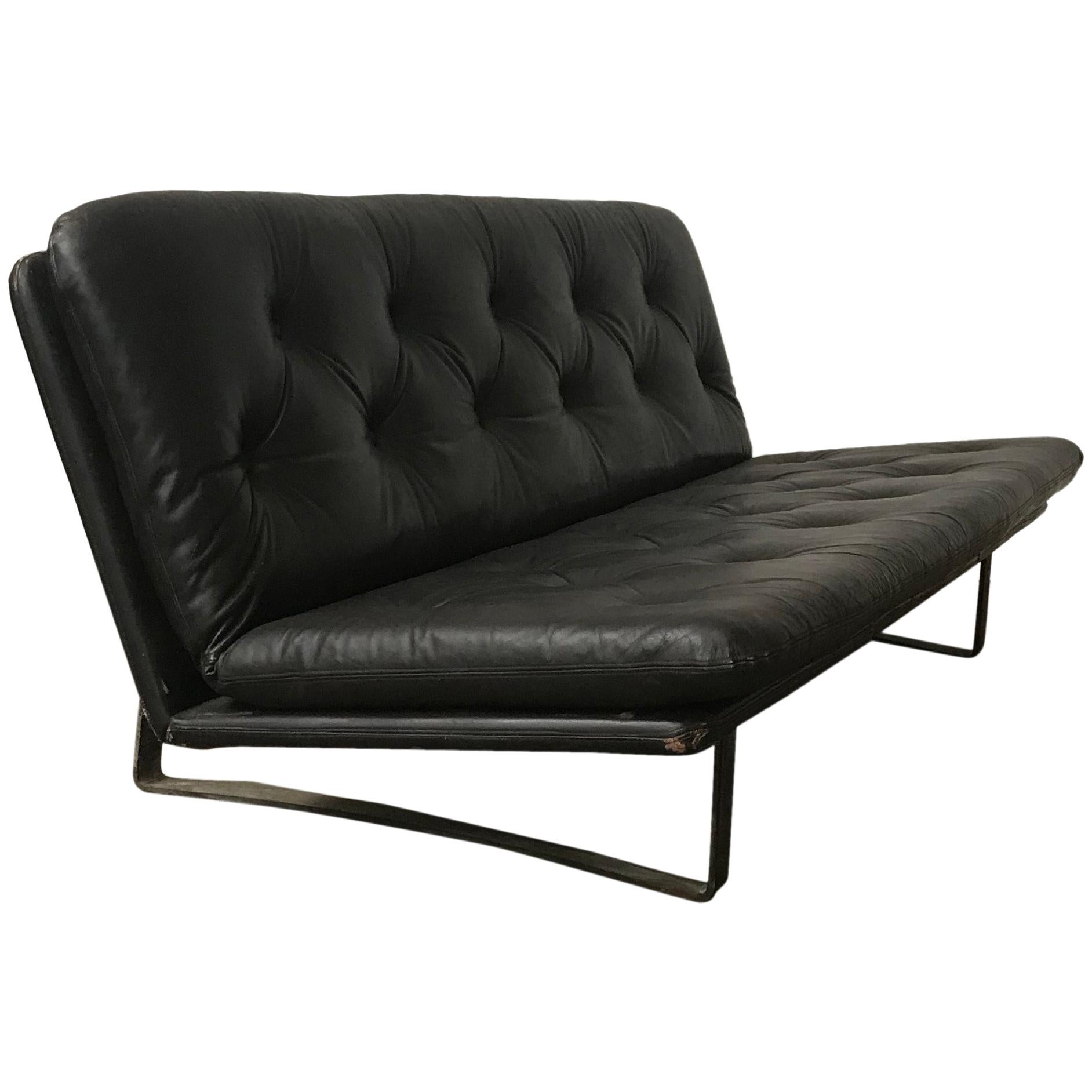 1968, Kho Liang Ie for Artifort, Black Base 3-Seat in Dark Brown Padded Leather