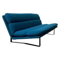 1968, Kho Liang Ie for Artifort, Black Base 3-Seat, Redone in Ocean Blue Fabric