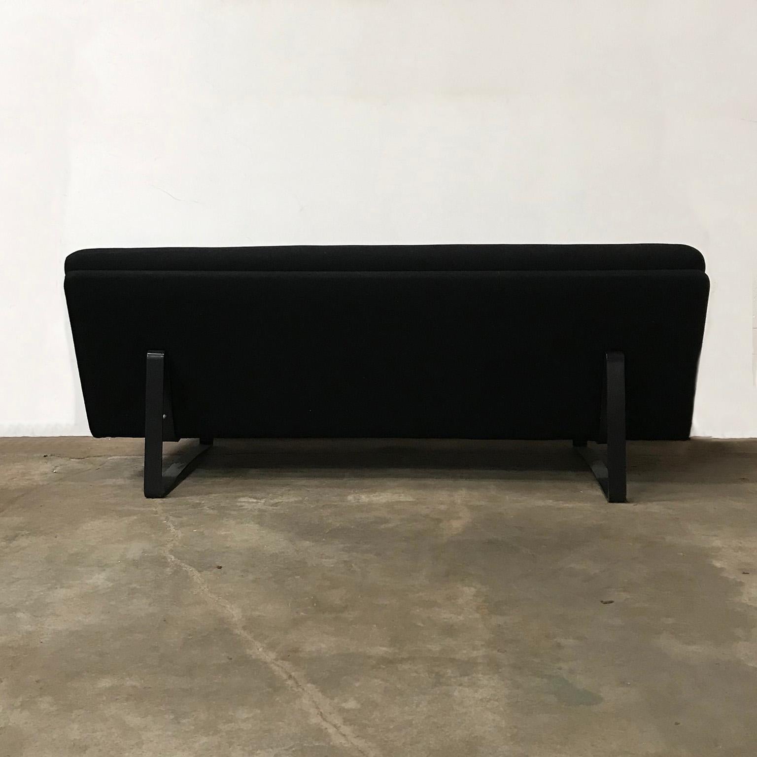 Dutch 1968, Kho Liang Ie for Artifort, Black Base 3-Seat Sofa in Black Fabric