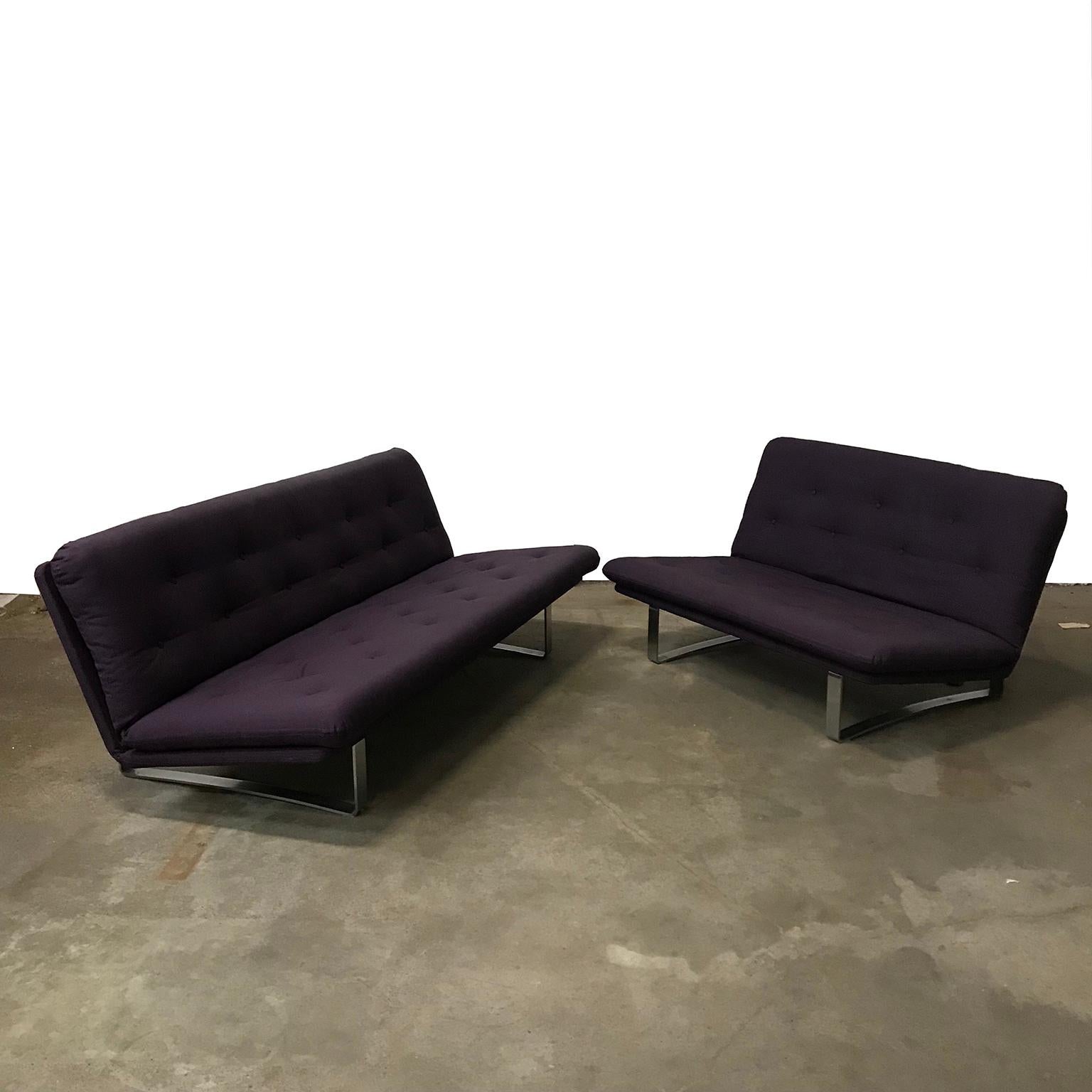 1968, Kho Liang Ie for Artifort, Chrome Base 2-Seat, Redone in Purple Fabric For Sale 9