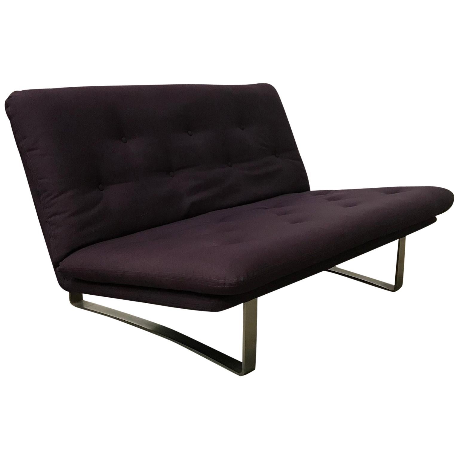 1968, Kho Liang Ie for Artifort, Chrome Base 2-Seat, Redone in Purple Fabric For Sale