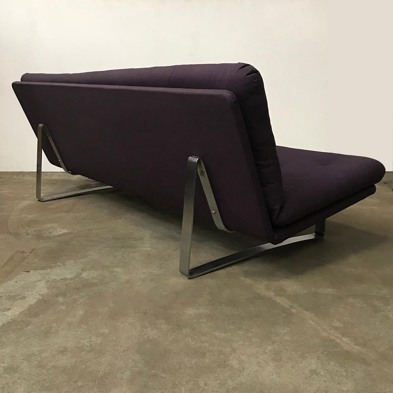 Dutch 1968, Kho Liang Ie for Artifort, Chrome Base 3-Seat, Redone in Purple Fabric