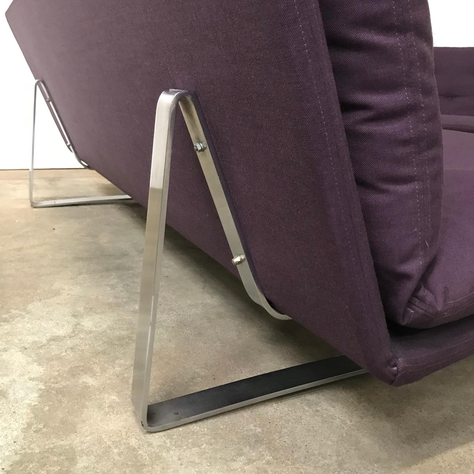 1968, Kho Liang Ie for Artifort, Chrome Base 3-Seat, Redone in Purple Fabric 2