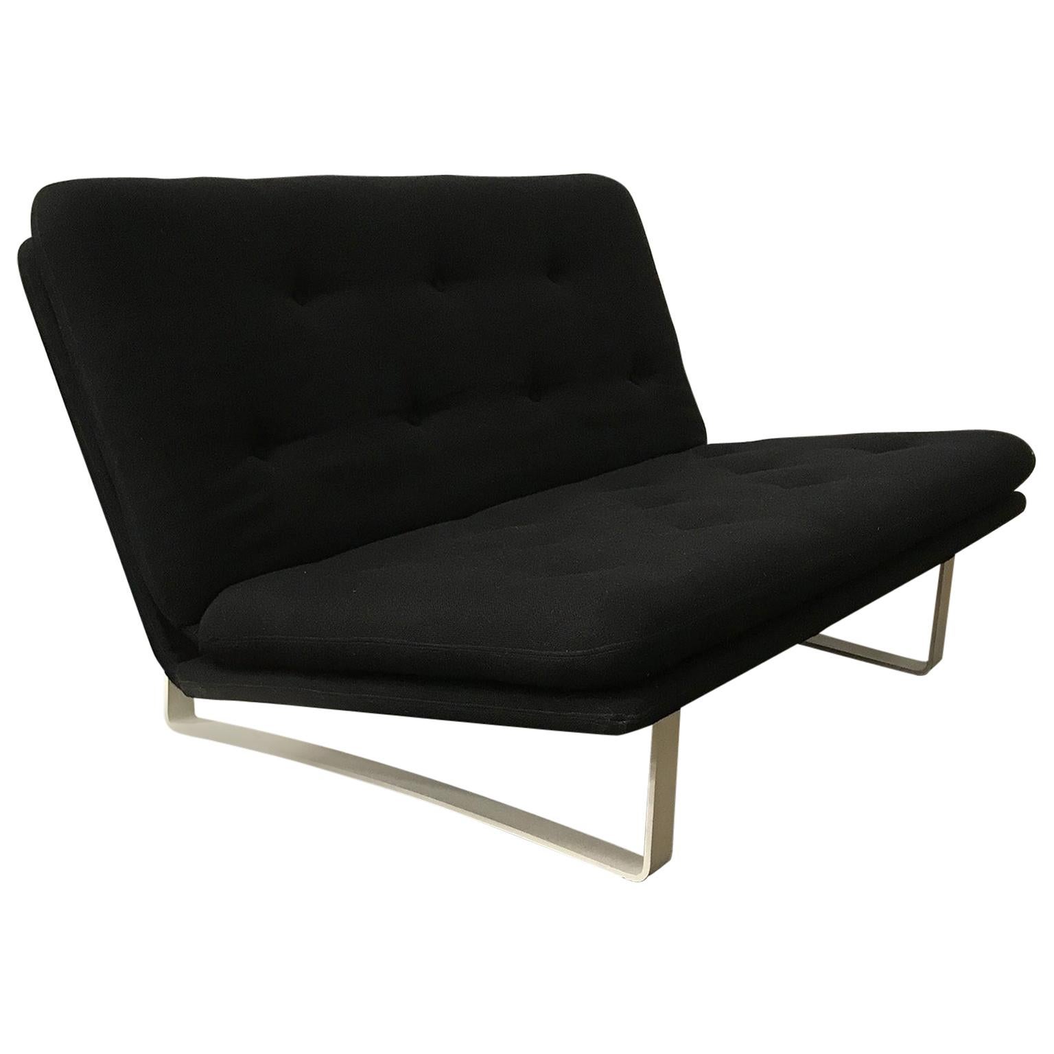 1968, Kho Liang Ie for Artifort, White Base 2-Seat, Redone in Black Fabric
