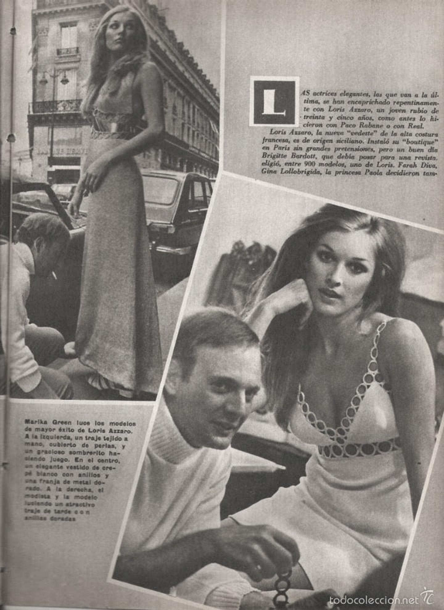 Beige 1968 Loris Azzaro Couture Documented Elle Magazine Ivory Silk Cut-Out Mini Dress For Sale