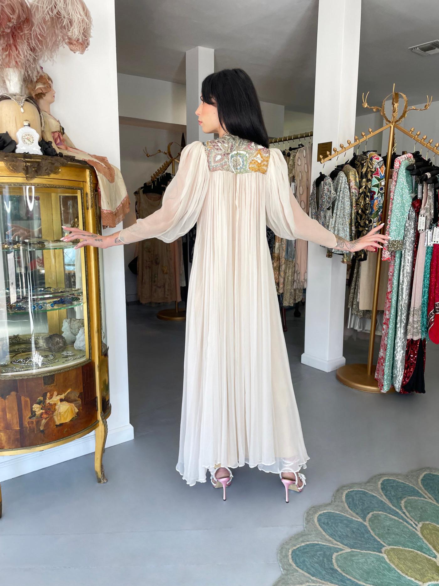 1968 Madame Grès Haute Couture Beaded Embroidered Ivory Sheer Silk Bridal Gown 13