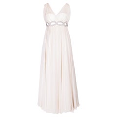 1968 Malcolm Starr Off-White Pleated Gown with Crystal Cutout Waist