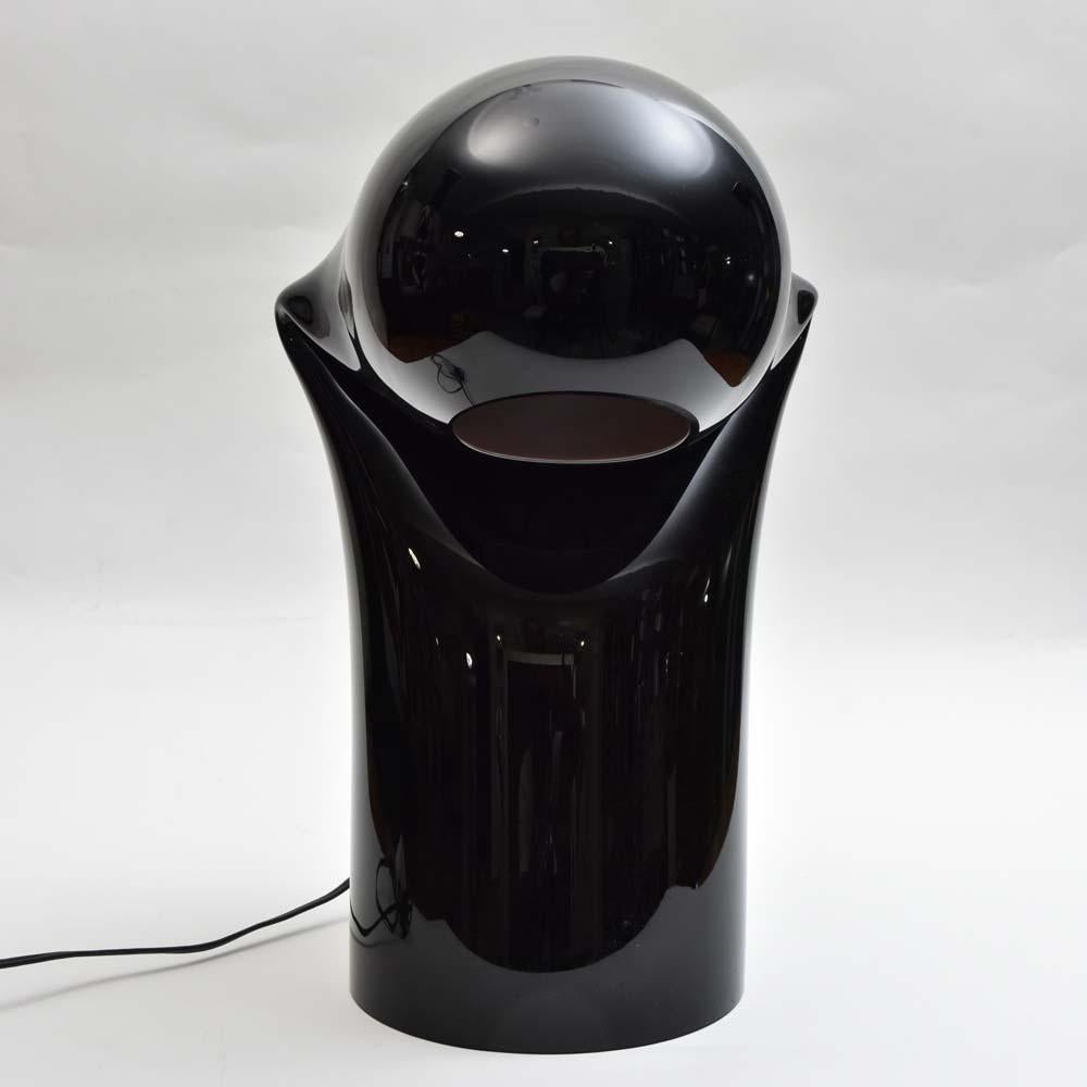 Metal 1968 Mouth Blown Murano Black Glass Bissa Table Lamp, Italian Design by Vistosi