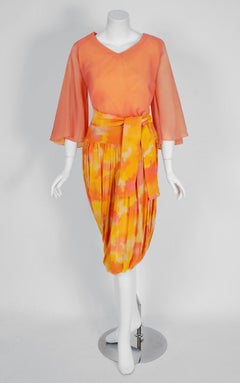 Vintage 1968 Phyllis Diller Documented Pink Yellow Chiffon Harem Pants & Blouse