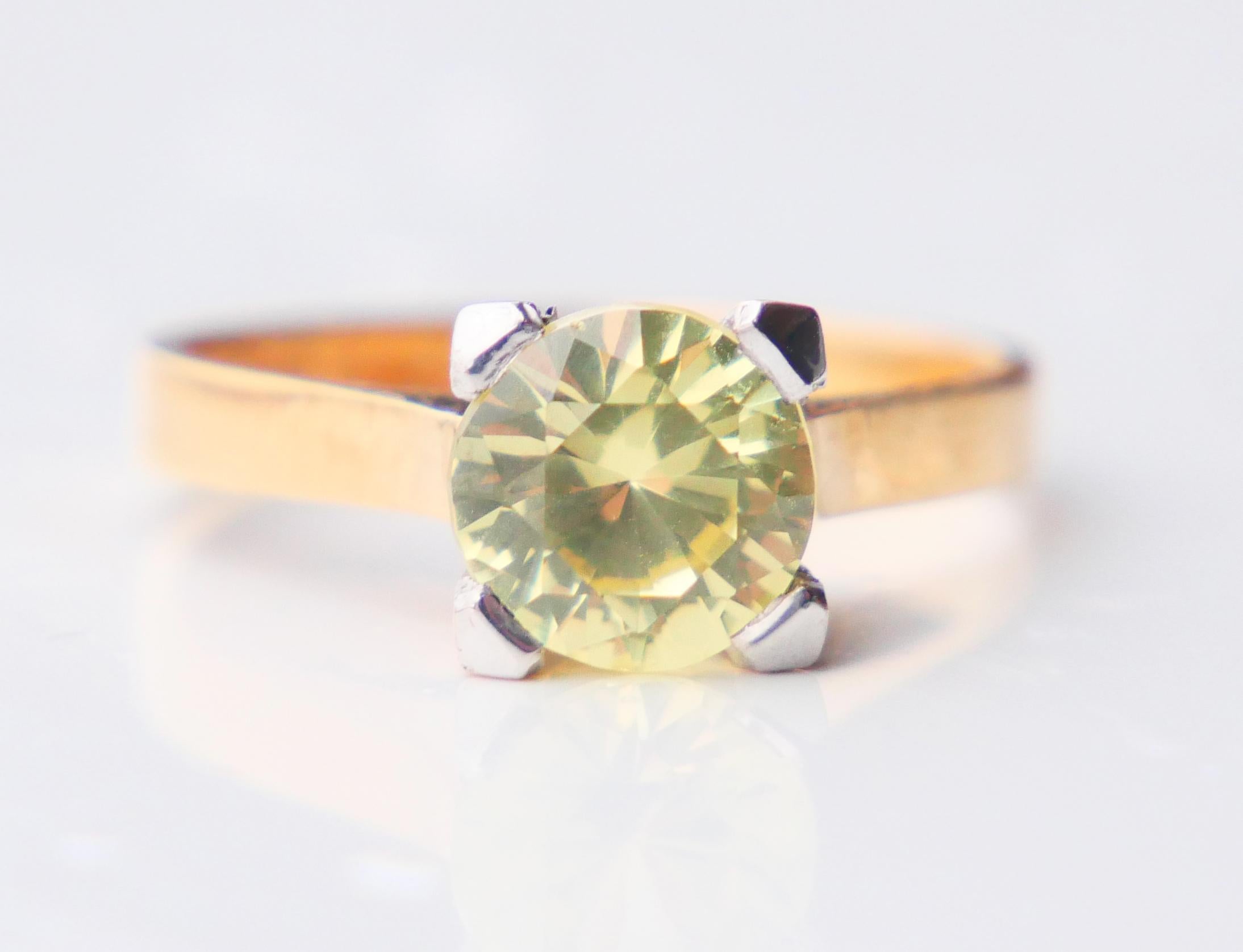 1968 Ring natural 2.5ct Yellow - Green Sapphire solid 18k Gold Ø US 7.25 / 4.4gr For Sale 7